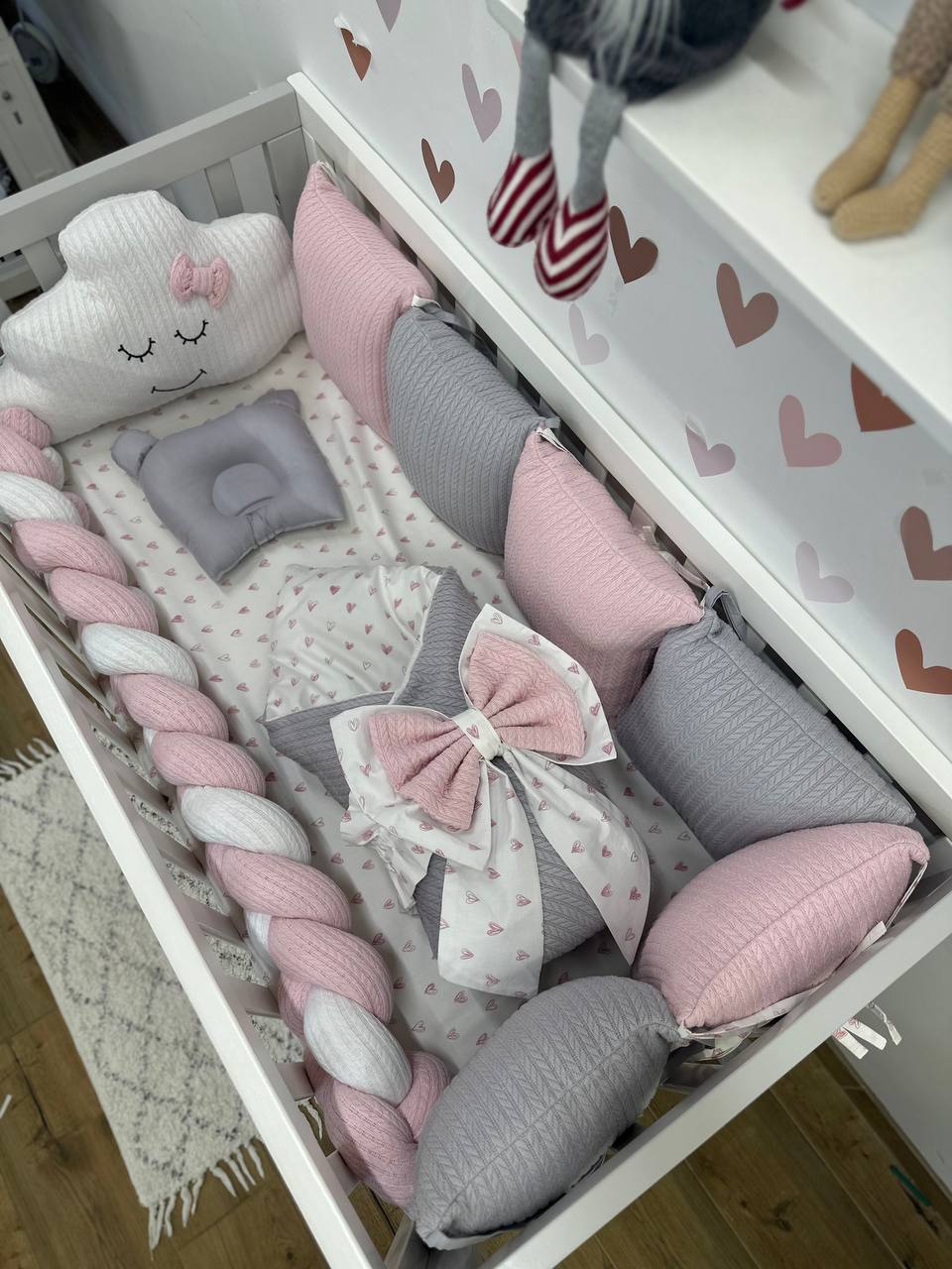 В ліжечко набір Babys «Хмаринка» рожевий-сірий