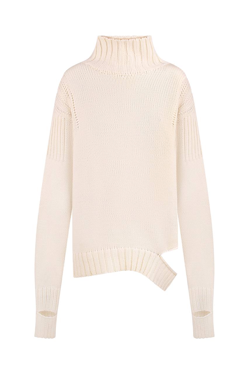 Merino wool sweater with torn moss and accent on the back