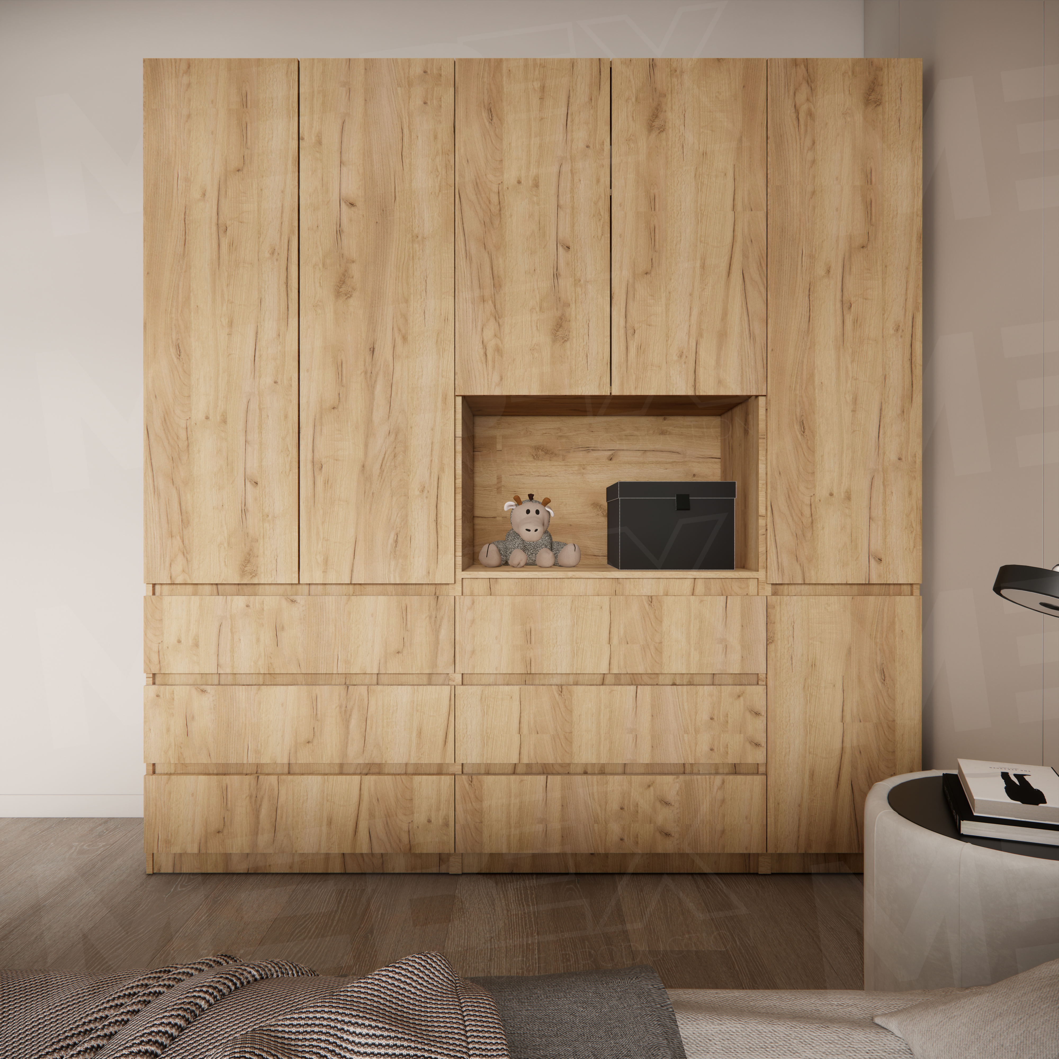 Шафа для одягу з штангою, полицями та шухлядами