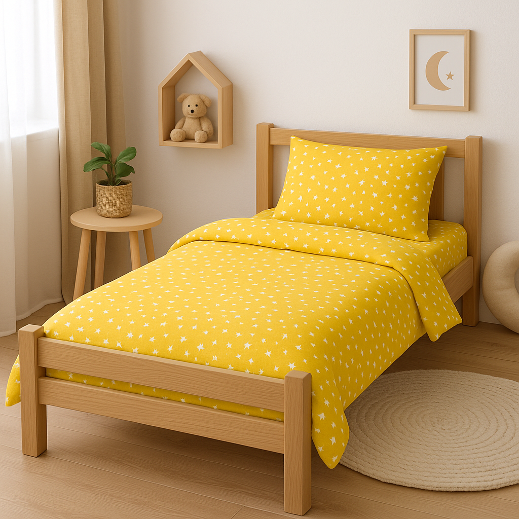 Дитяча постільна білизна ранфорс прінт  "Білі зірки на жовтому"