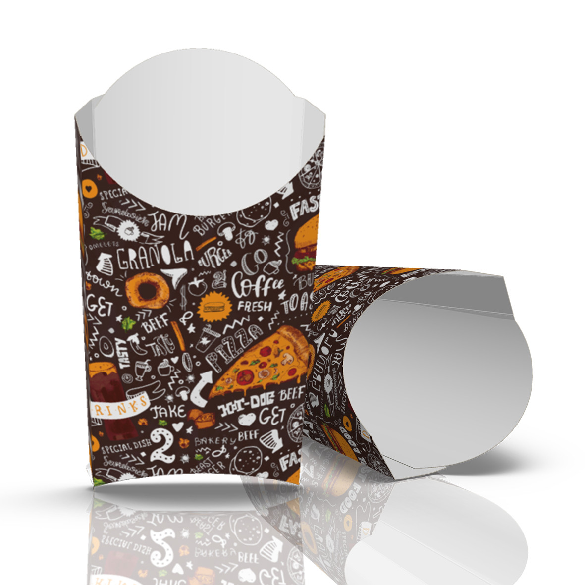 Коробка паперова для картоплі фрі, кольорова, міні 68х85 мм, 90 гр