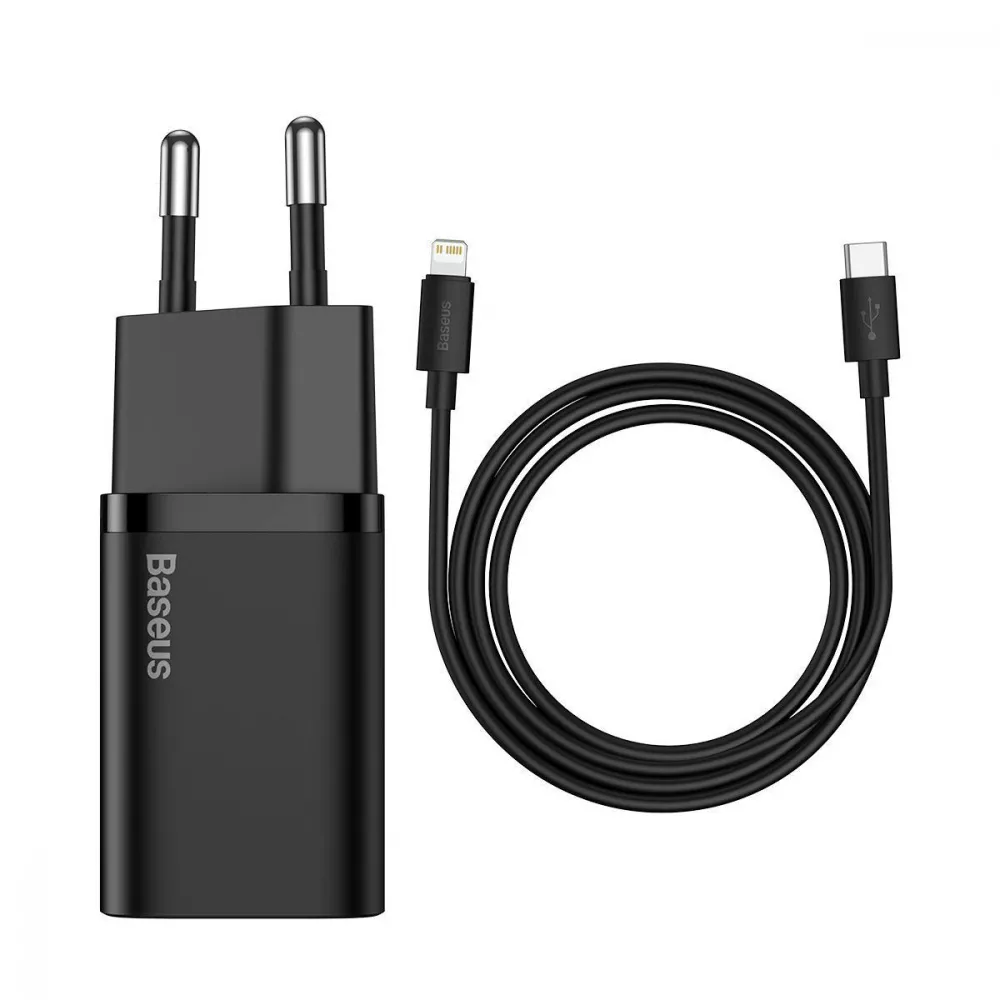 МЗП Baseus Super Silicone PD Charger 20W (1Type-C) + With Cable Type-C to Lightning