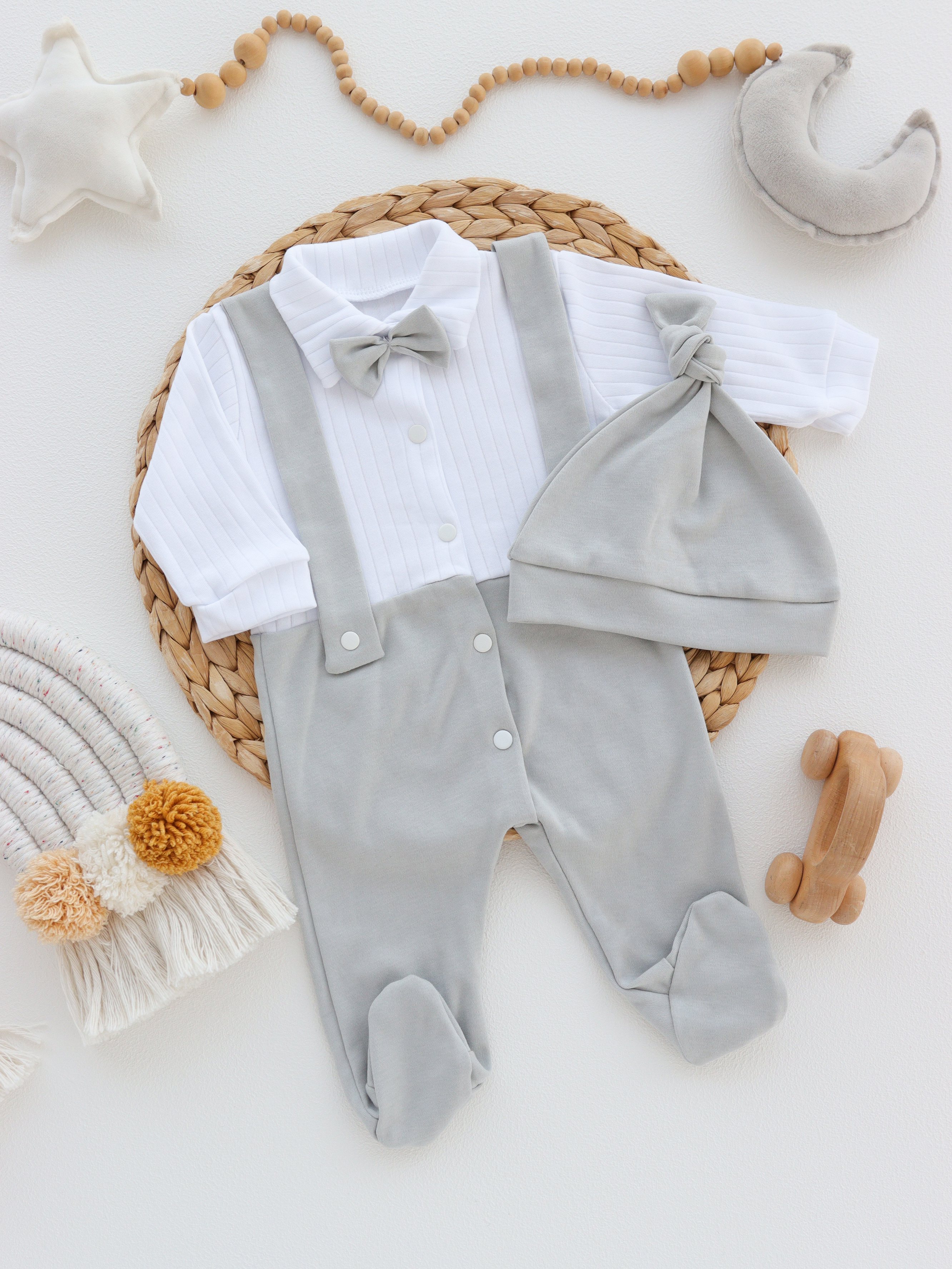 Чоловічок з шапочкою Джентльмен комплект для новонародженого хлопчика