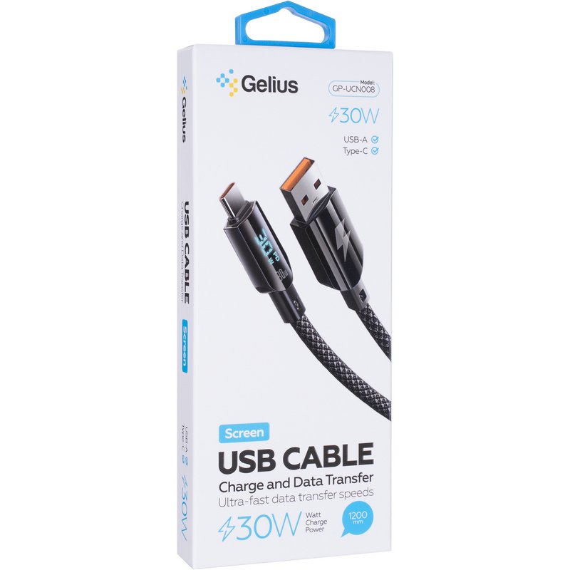 Кабель USB Gelius Screen GP-UCN008 USB-A to Type-C (1.2m) (30W) Black