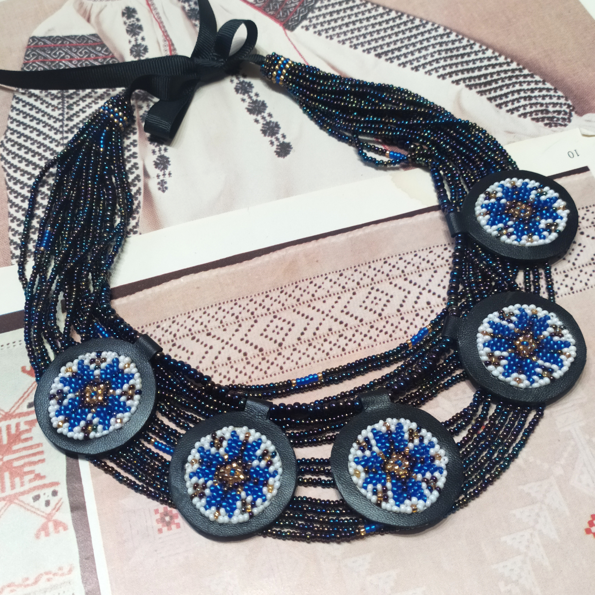 Намисто багаторядне «Дукати» фіолетово-синє