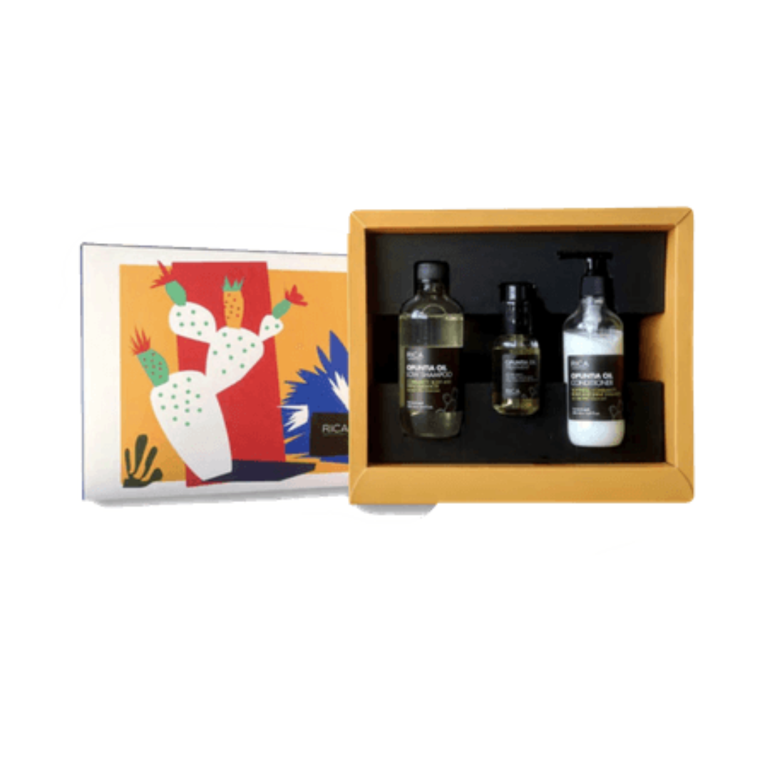 Подарунковий набір для догляду за волоссям з олією опунції Gift Pack Opuntia Oil B: шампунь, кондиціонер, масло (250+200+200 мл)