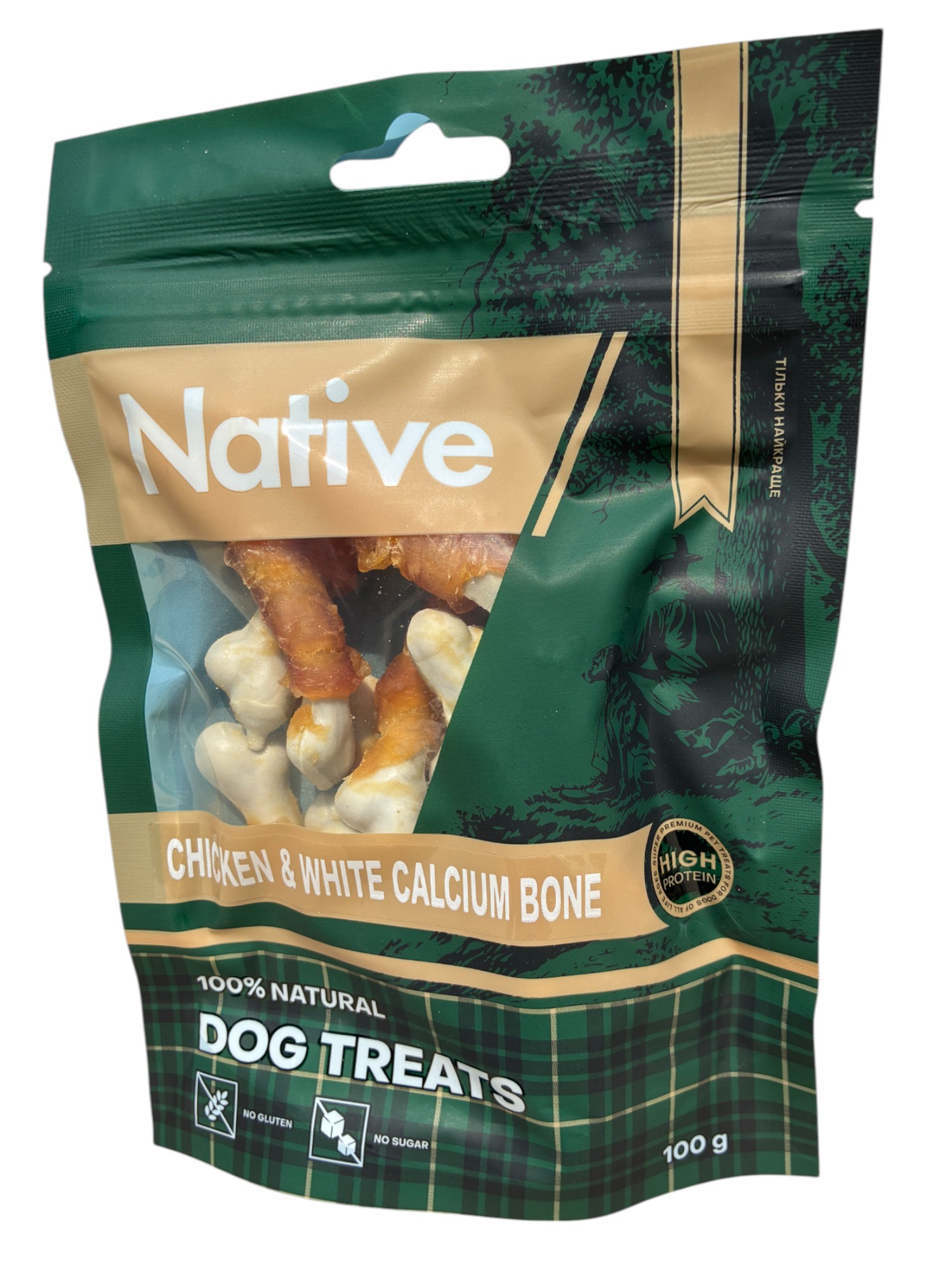 Native Dog Treats Sticker Chicken&White Calcium Bone. Ласощі для собак. Куряча, біла кальцієва кістка 100г