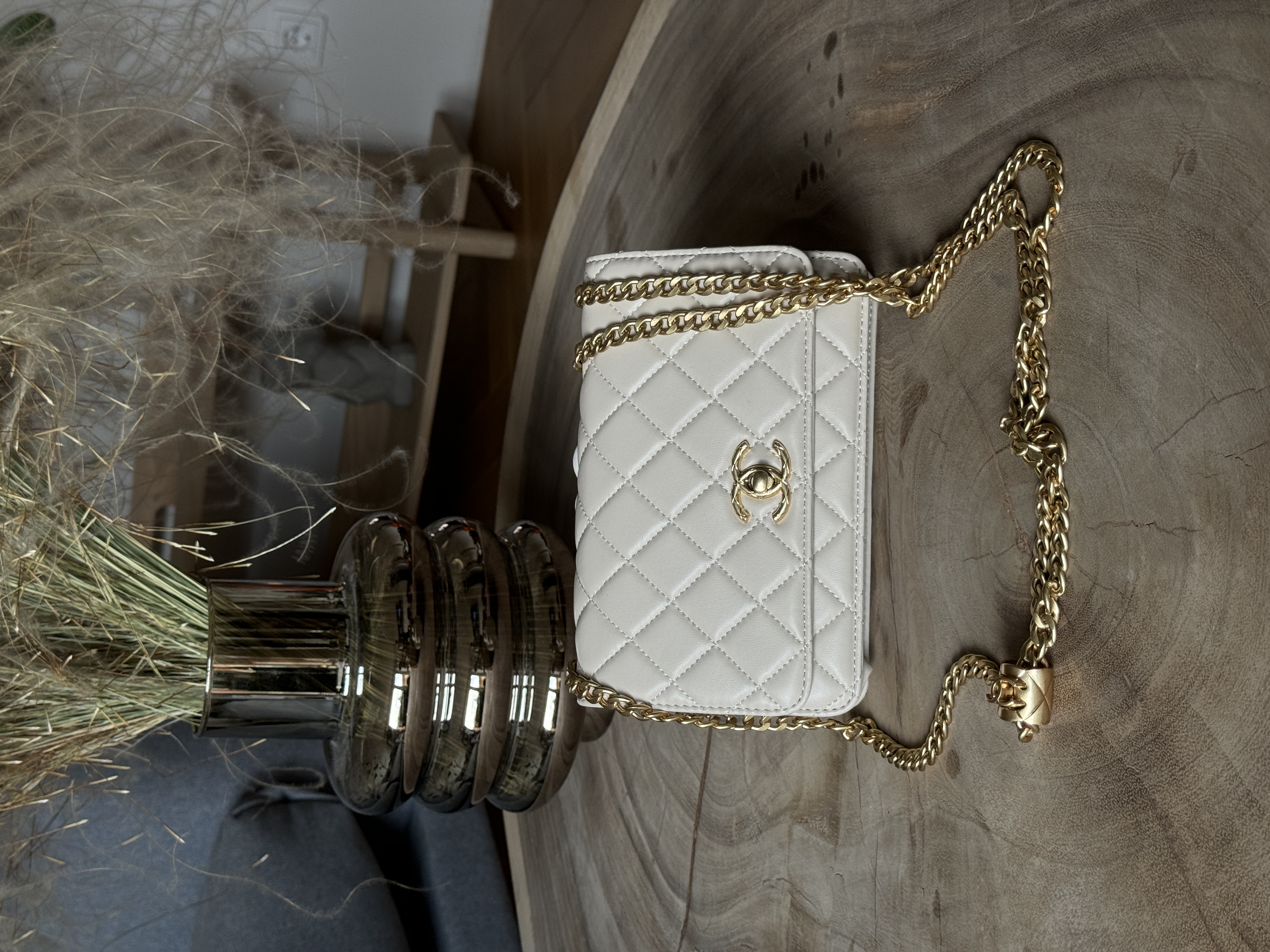 Chanel Calfskin Quilted Perfect Fit Wallet On Chain Beige/Gold
