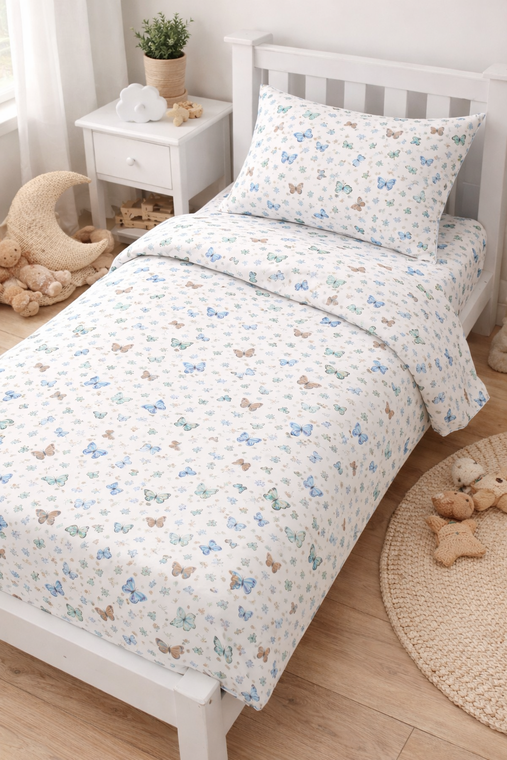 Постільна білизна  в ліжечко  ранфорс принт "Блакитні метелики"