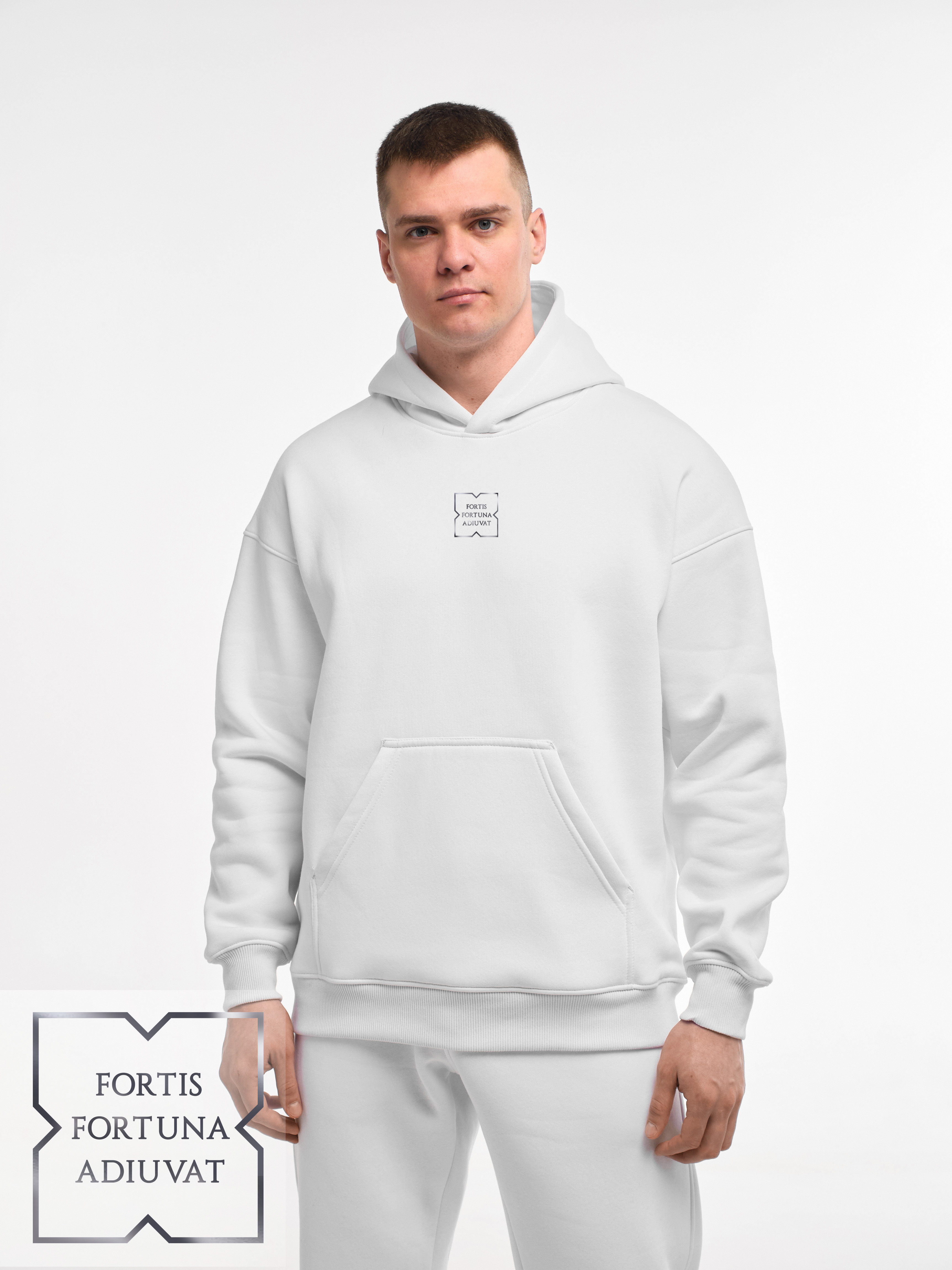 HOODIE "FORTIS FORTUNA ADIUVAT" | POCKET | WHITE EMOTION | XH1