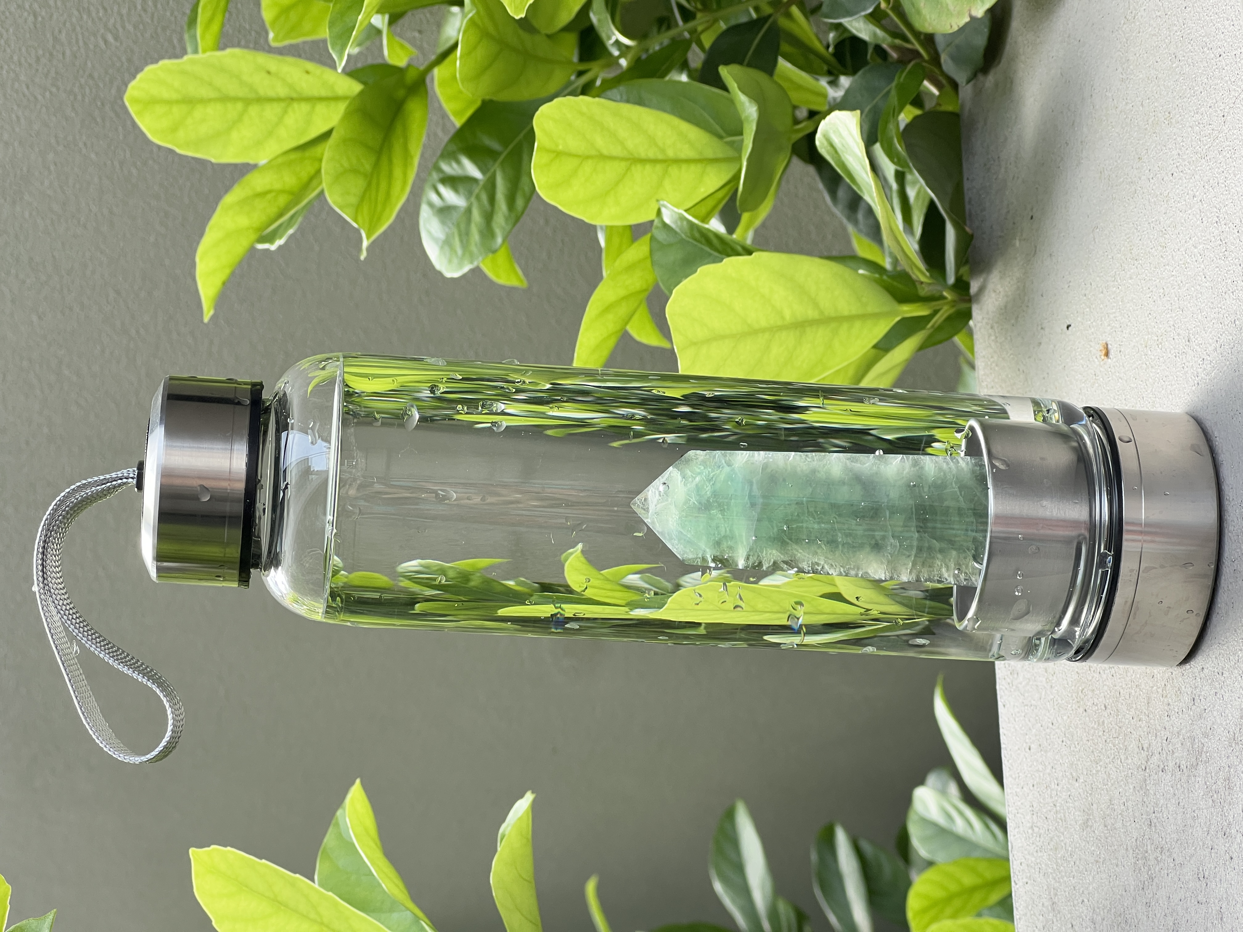 Water bottle with Natural Crystal Point Healing green fluorite! 