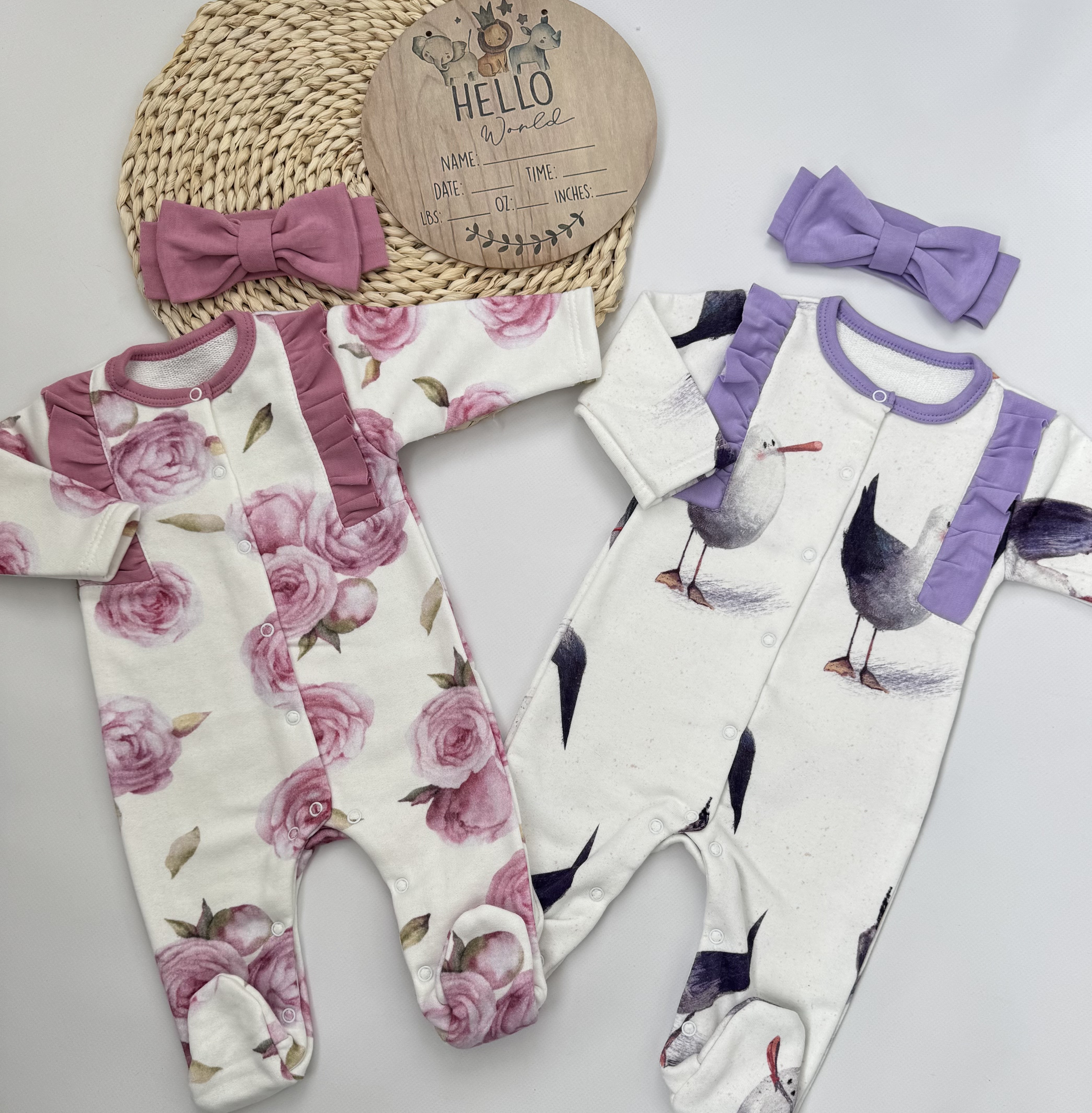 Теплий комплект для новонародженої дівчинки чоловічок + пов'язка (2х нитка без начісу)