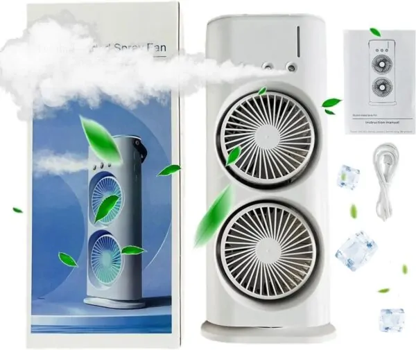 Настільний вентилятор подвійний з охолодженням Double-ended Spray Fan LED підсвічування