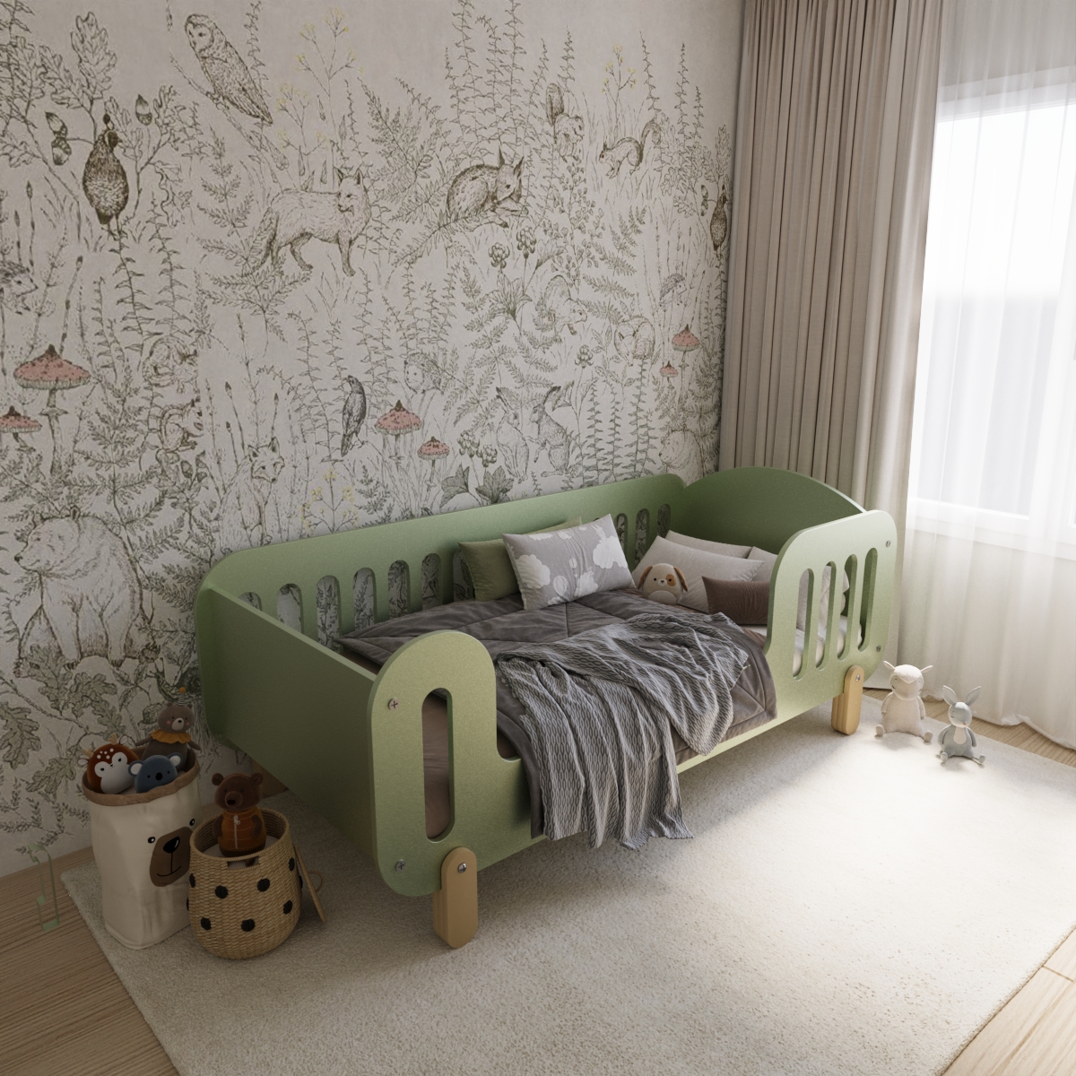 Дитяче ліжко дизайнерське Монтессорі Брунька 190×90 см - Зелене