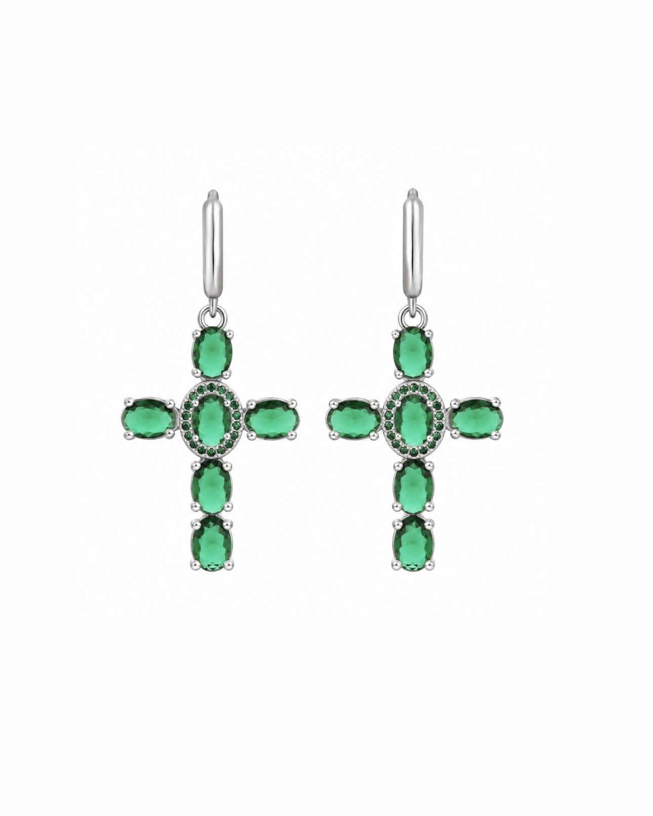 CROSS earrings green silver