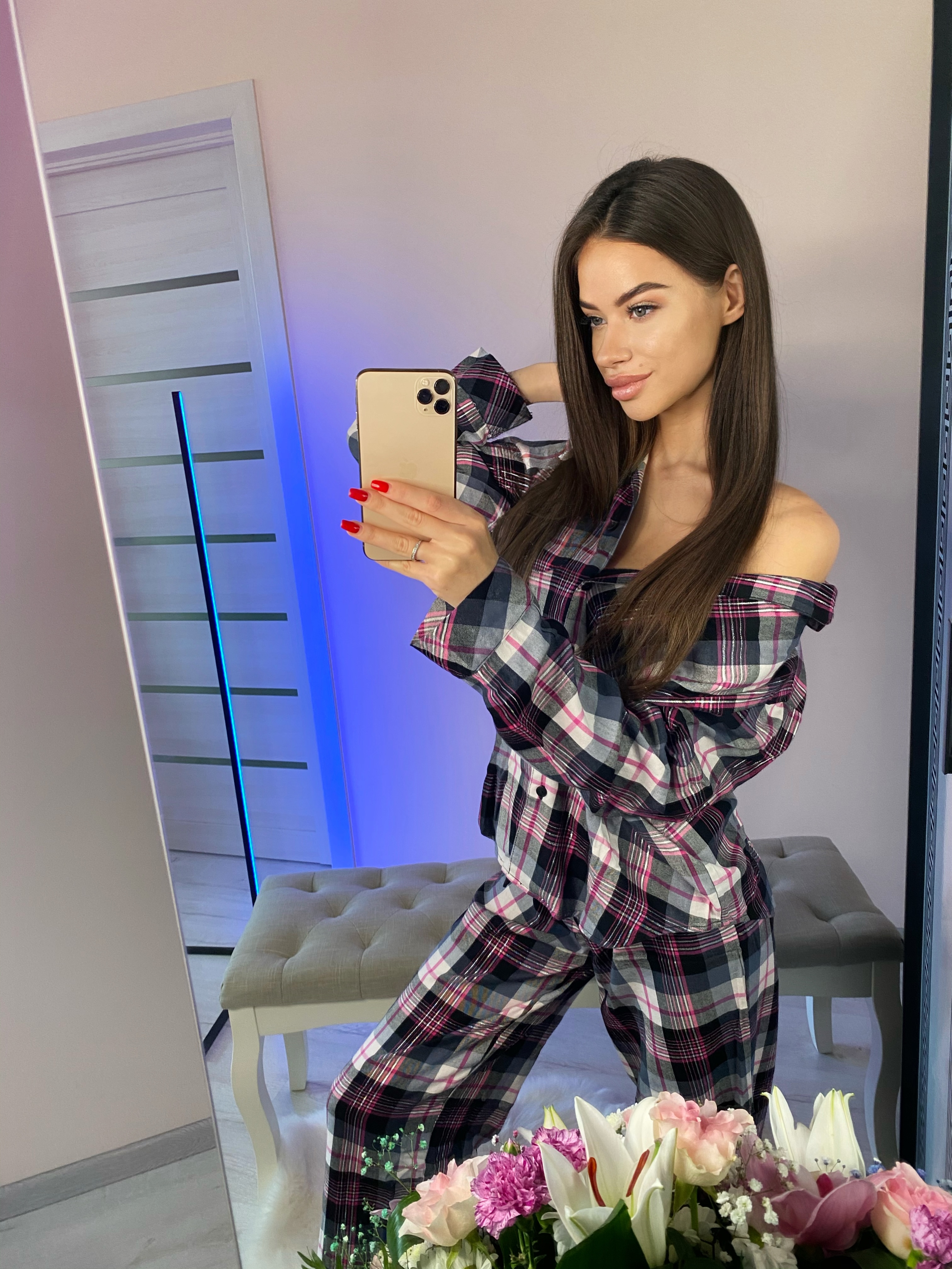 Піжама (сорочка + штани) VS Flannel Long PJ Set Pink plaid