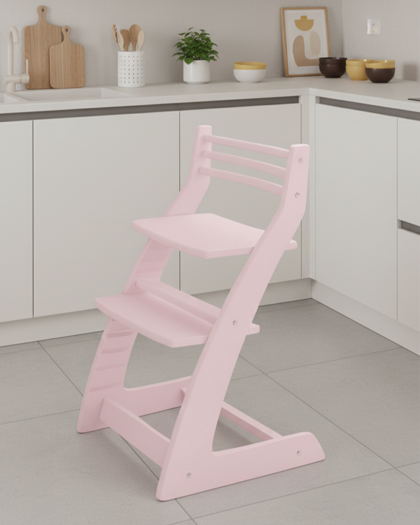 Зростаючий регульований деревяний дизайнерський дитячий стілець FunEra - Рожевий