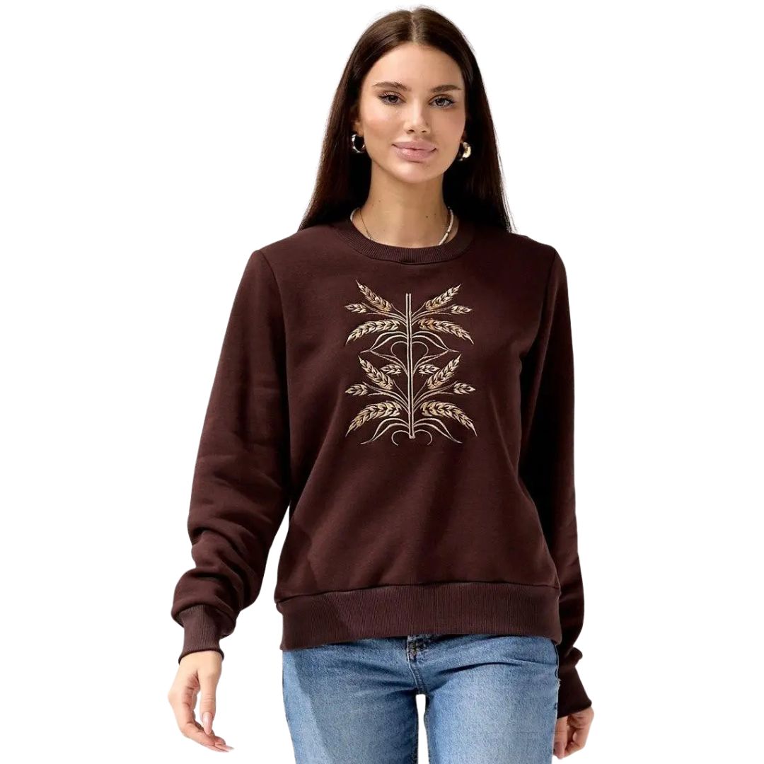 Жіночий світшот вишиванка коричневий на флісі