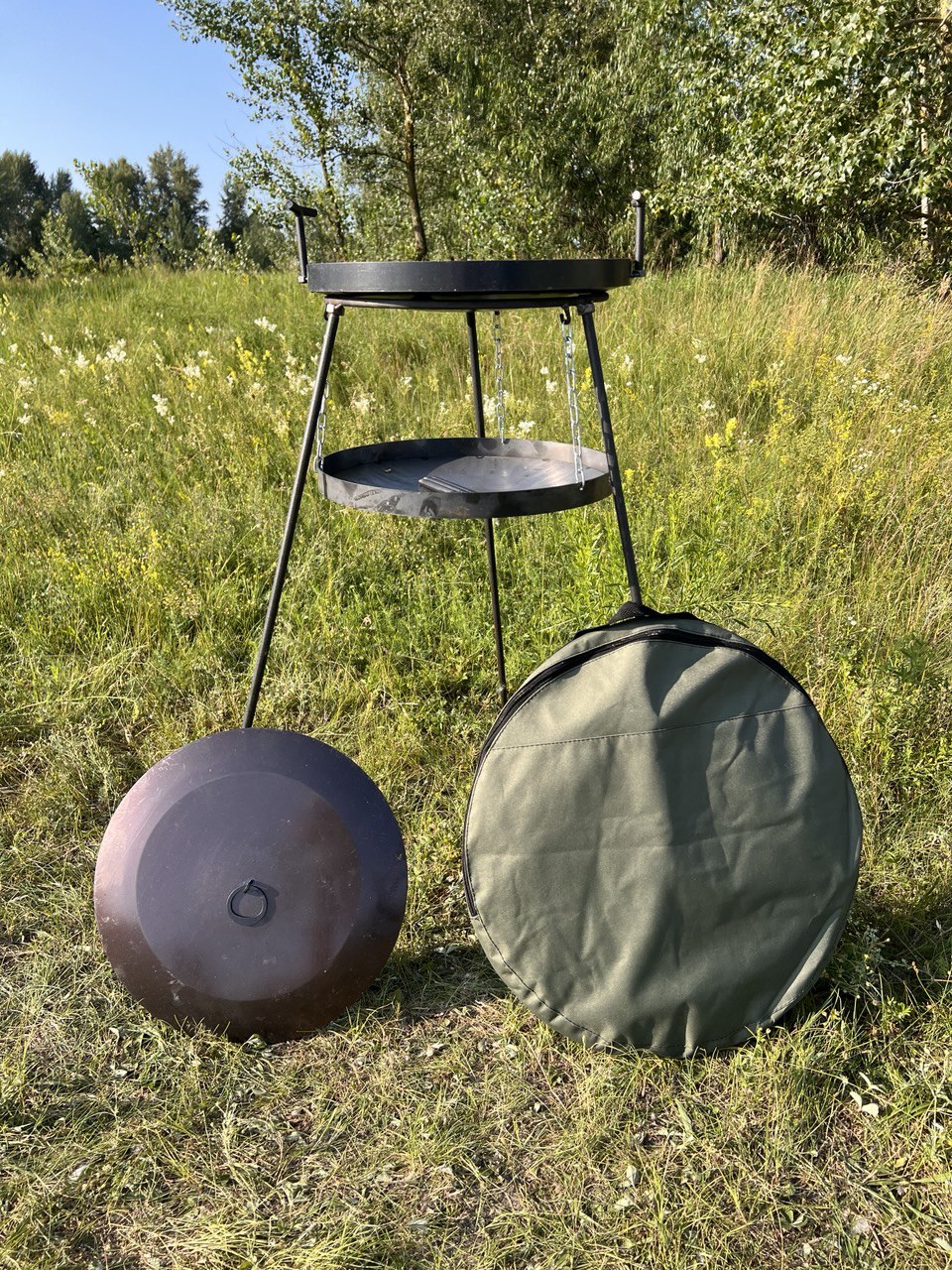 Сковорода Садж 40 см з підставкою для вогню на високих цільних ніжках з кришкою та чохлом