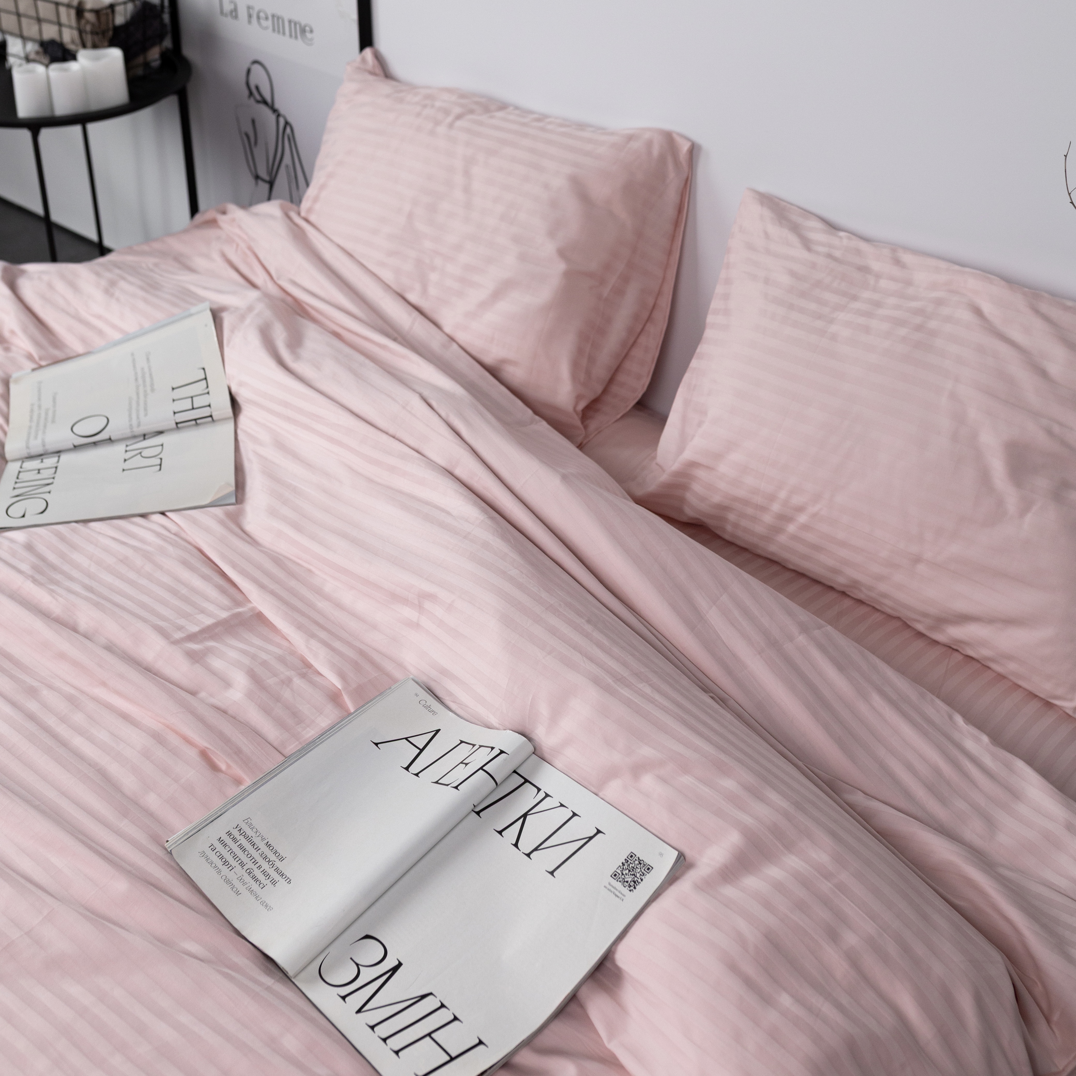 Постільний комплект Страйп сатин Пудра