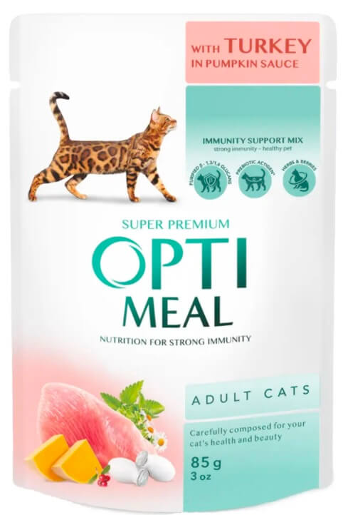 Оптіміл пауч для дорослих котів з індичкою у гарбузовому соусі 85гр.