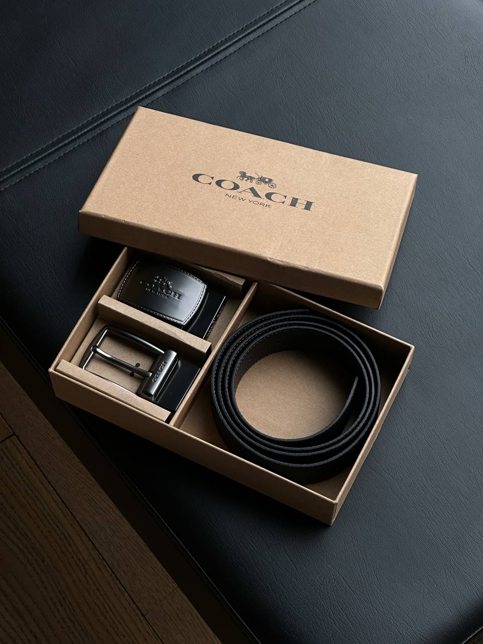 Coach Belt Kit Black Polished Pebble Leather/Black Fittings
