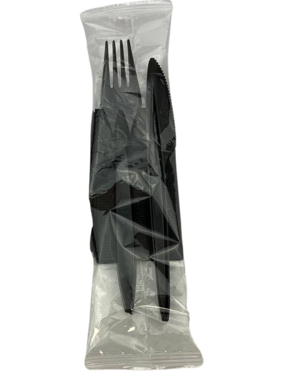 Набір столових приборів (виделка+ніж+серветка) в індивідуальній упапковці №19, чорні преміум (50 шт/уп)