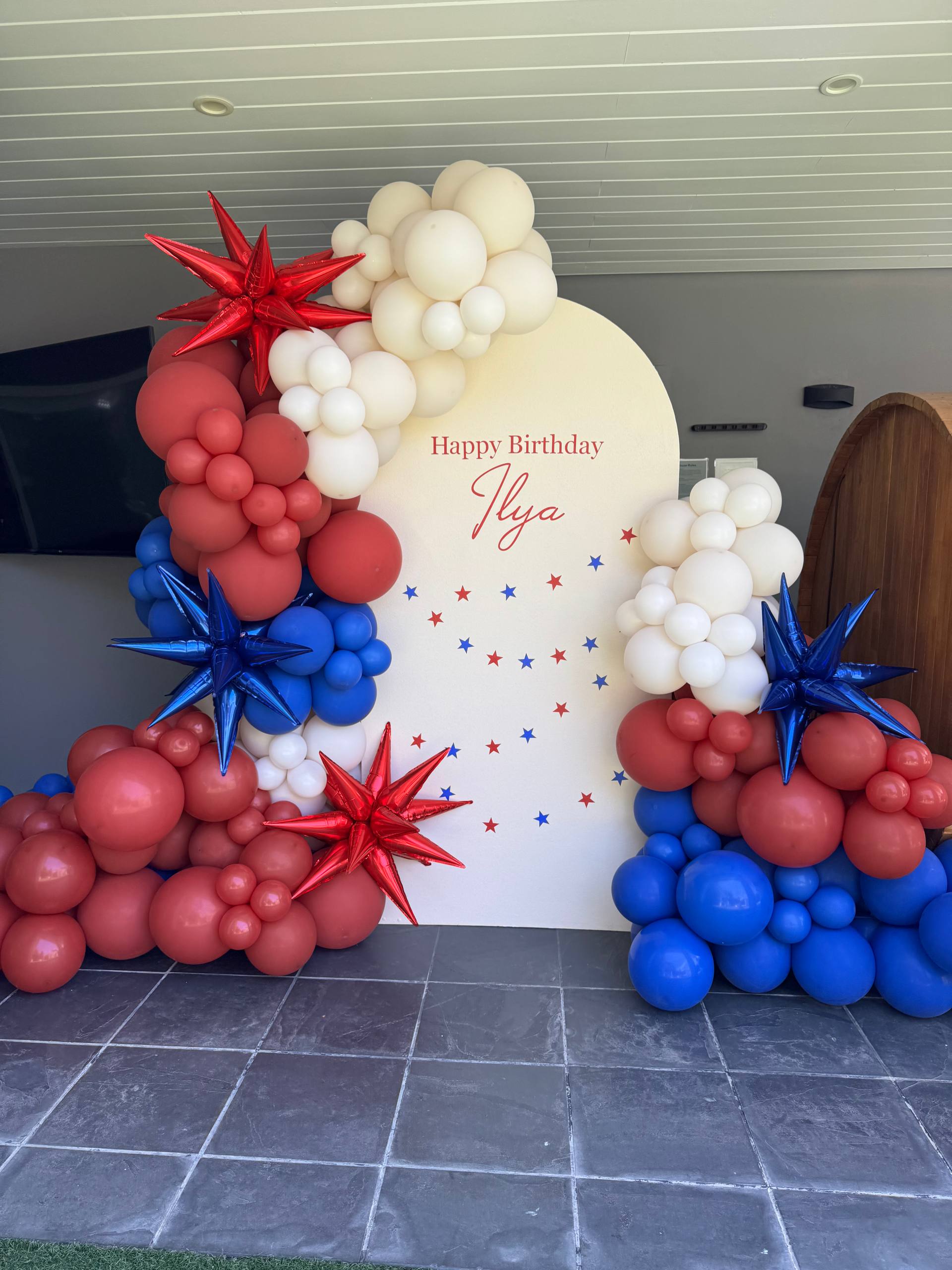 Red, White & Blue Birthday Balloon Backdrop 