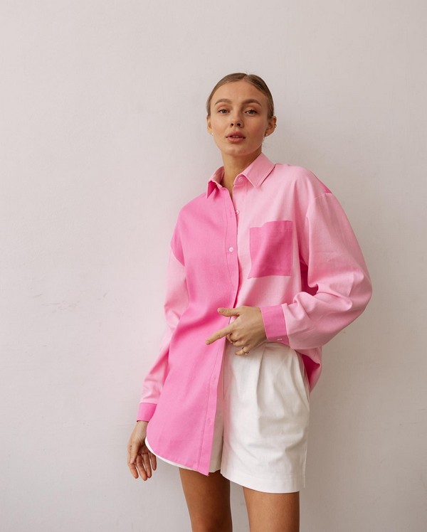 Рубашка лён - Розовая