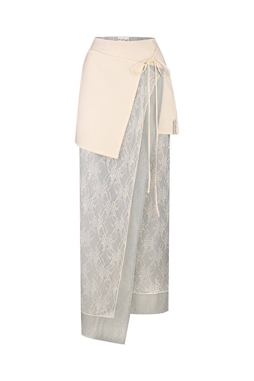 Three-tier wool blend skirt
