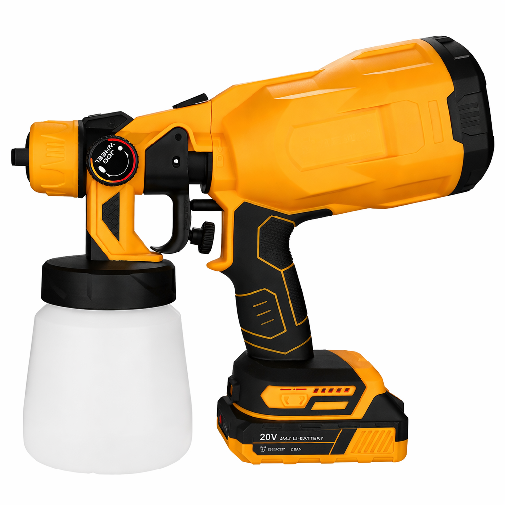 Акумуляторний фарбопульт HVLP 20V — 800 мл, 2 АКБ + 3 змінні сопла (Жовтий)