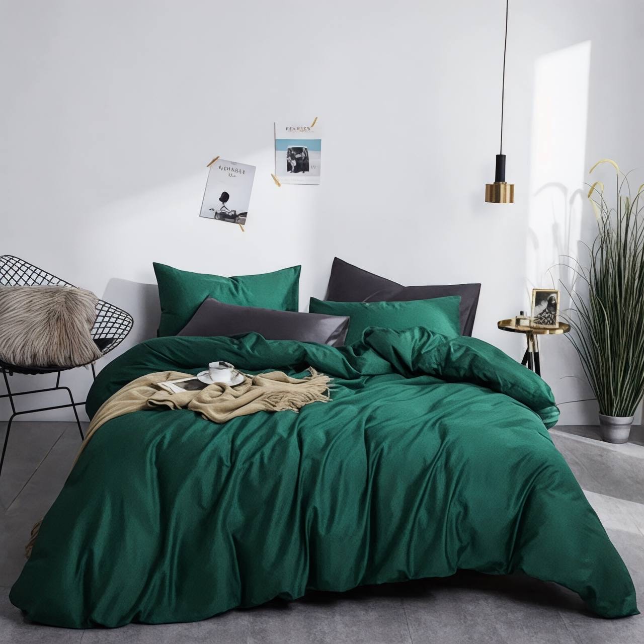 Постільна білизна з сатину, колір Royal Green & Anthracite