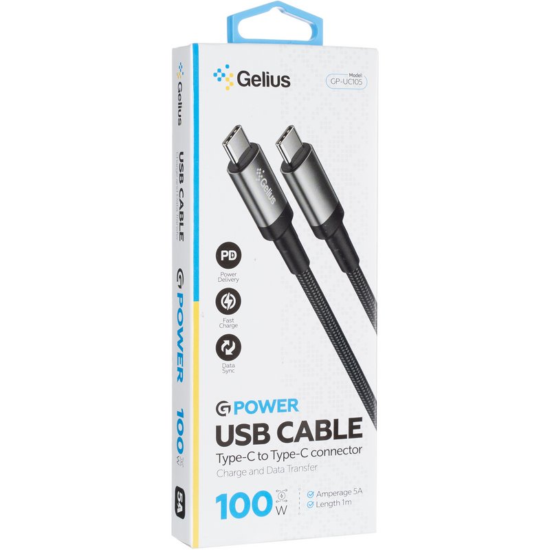 Кабель USB Gelius G-Power GP-UC105 Type-C to Type-C (1м) (100W) Black