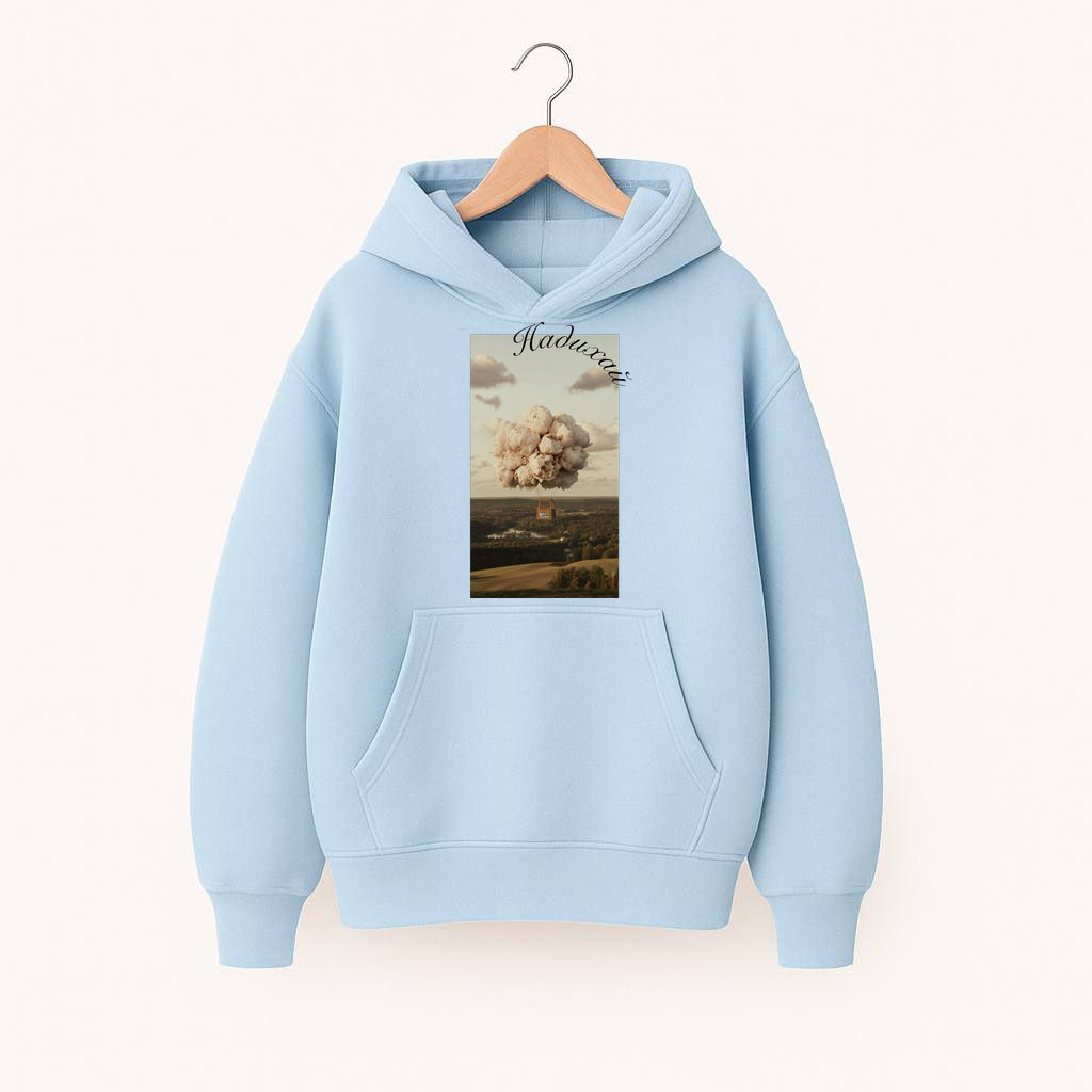 ХУДІ БЛАКИТНЕ ОВЕРСАЙЗ БЕЗ УТЕПЛЕННЯ З ПРИНТОМ "НАДИХАЙ"