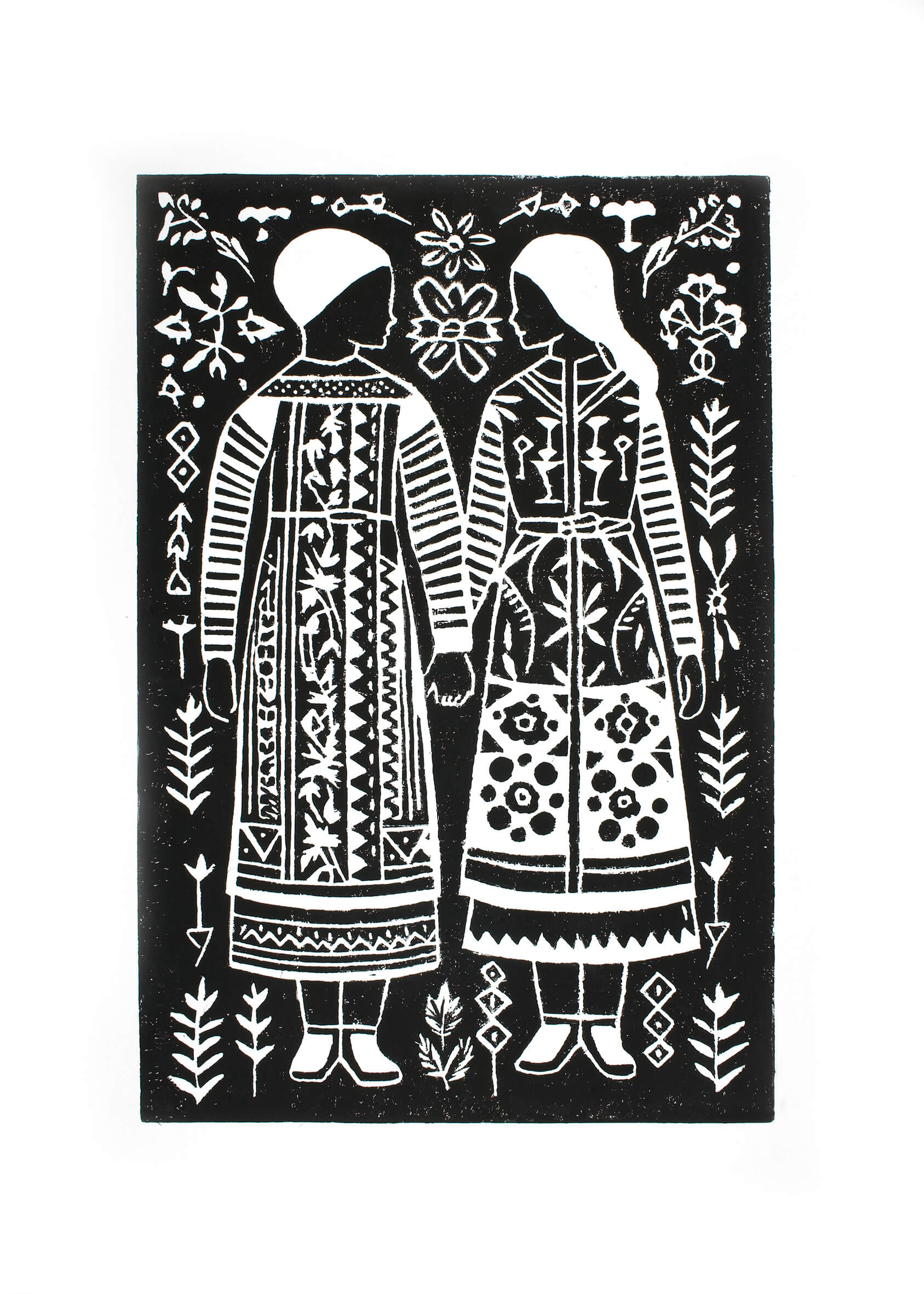 Friendship, 42x30 cm, linocut print on paper