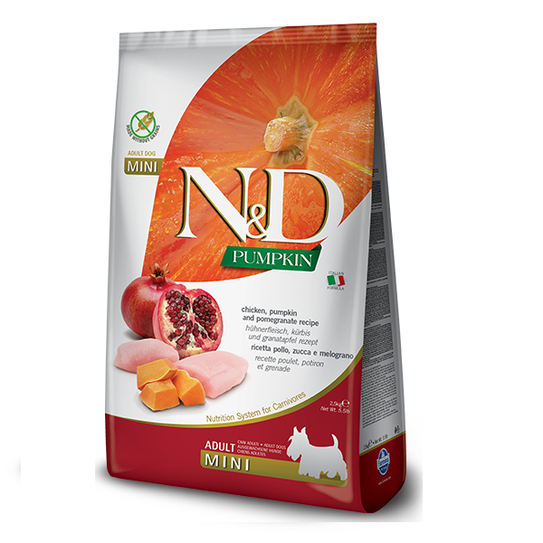 Фарміна дог сух N&D Grain Free PUMPKIN CHICKEN & POMEGRANATE ADULT MINI 2,5 kg 33253