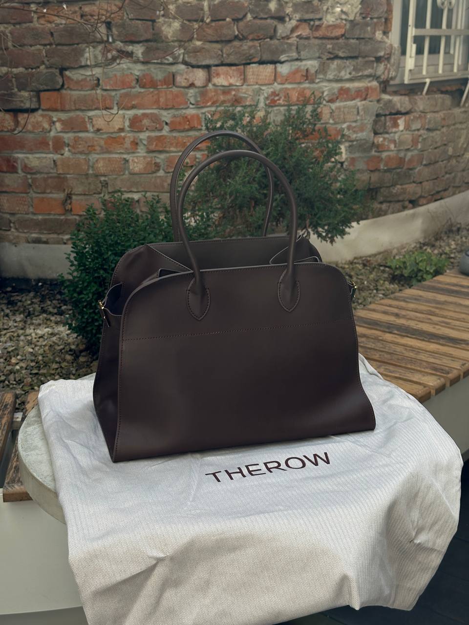 The Row Soft Margaux 39 Bag in Leather Brown