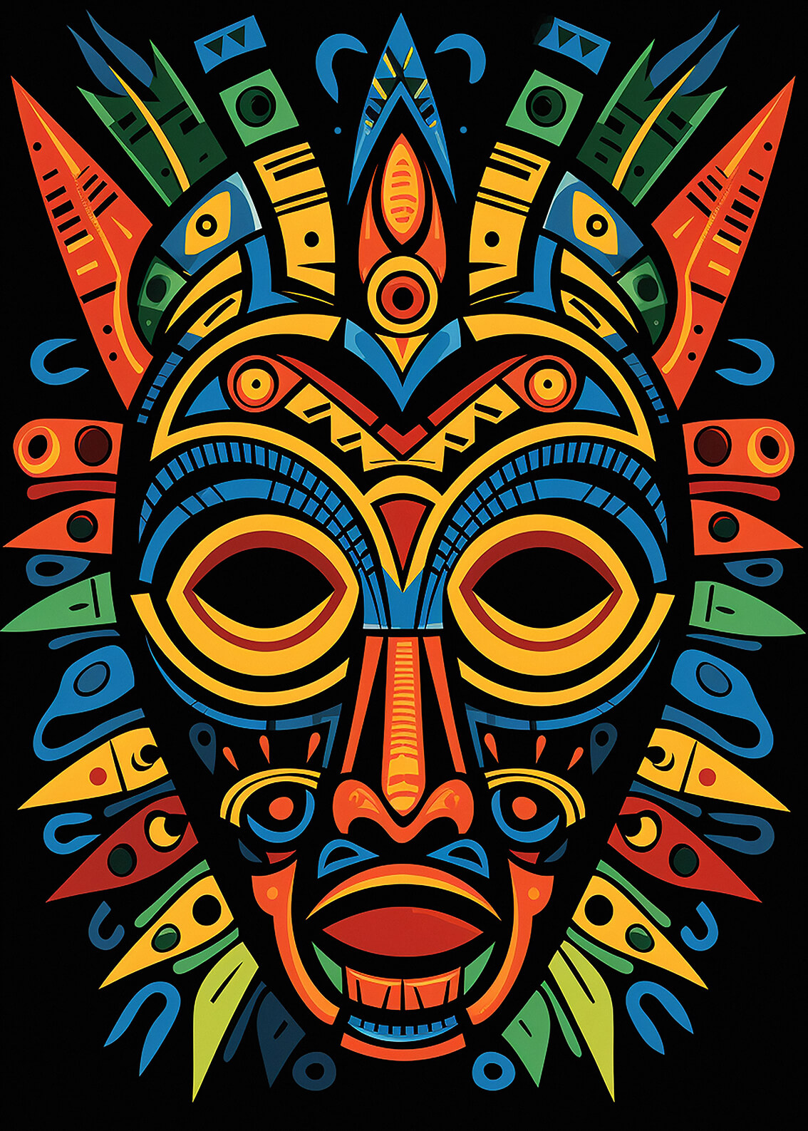 African Mask XV, 42x30 cm original acrylic painting on paper