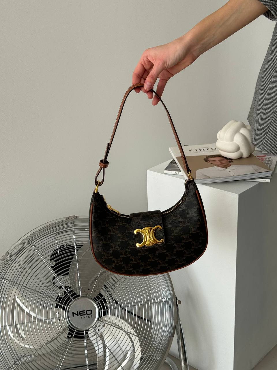 Celine Medium Ava Triomphe Bag in Triomphe Canvas And Calfskin