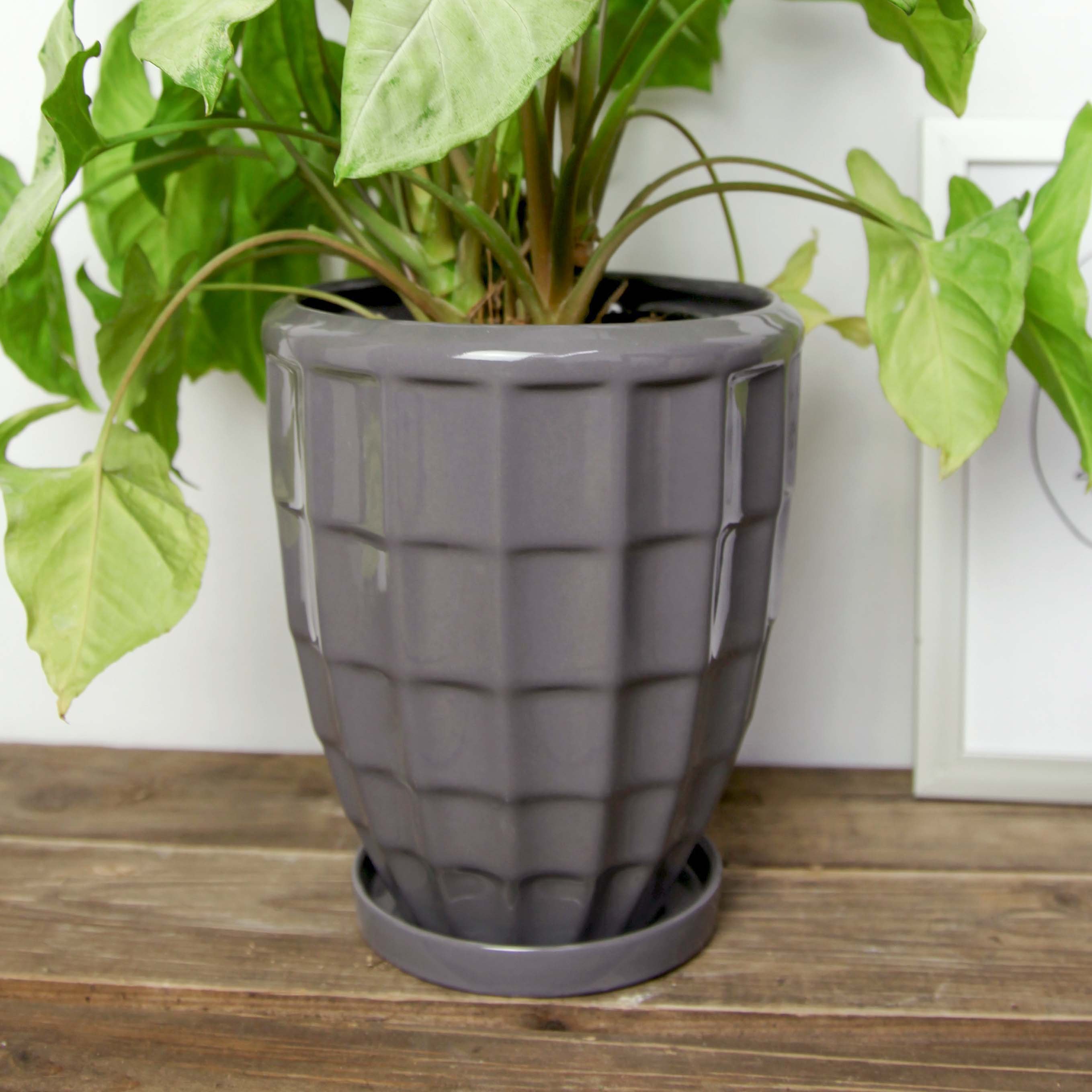 Горщик керамічний Рельєф квадрати 1,7 л Сірий p268