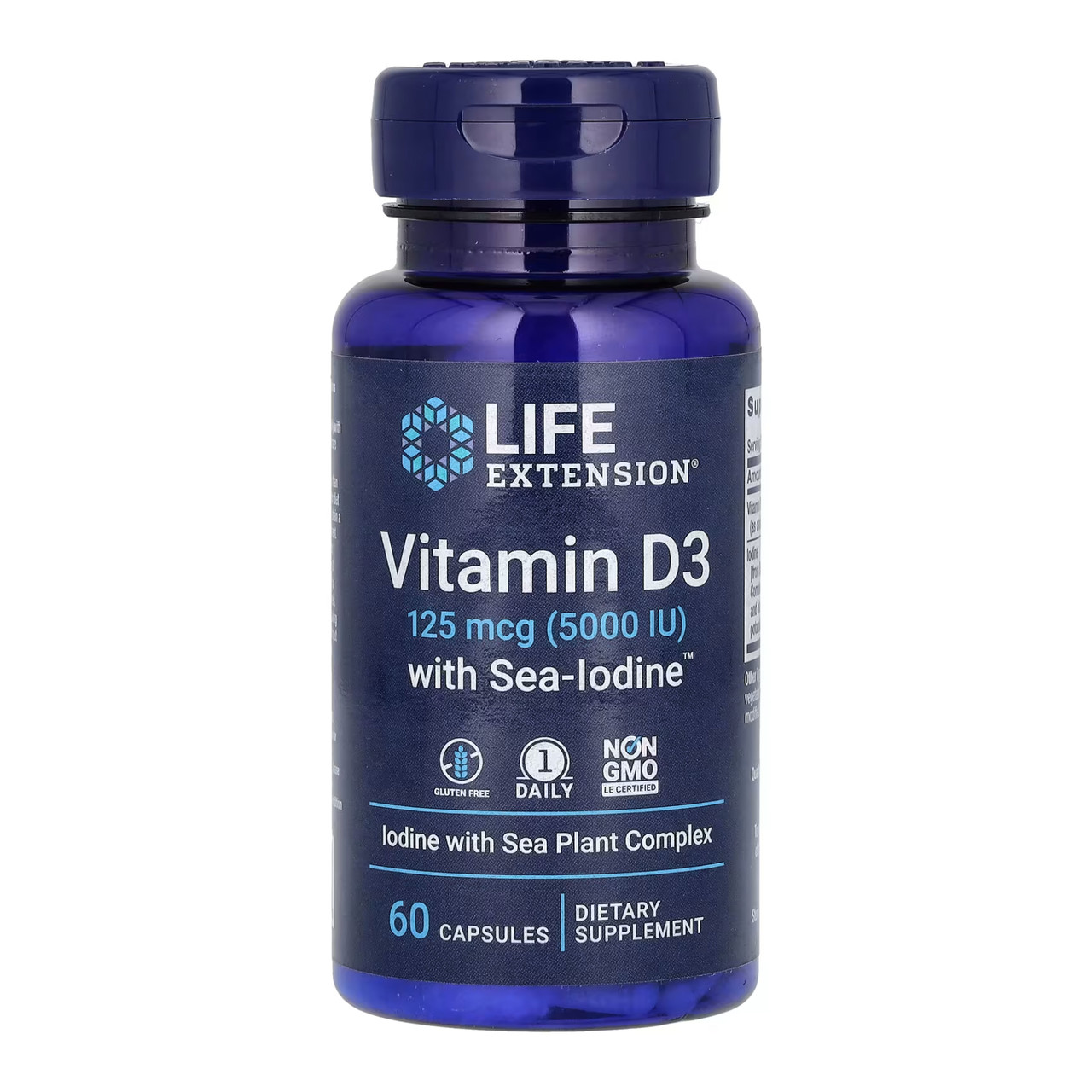 Вітамін Д3 5000 IU з морським йодом, Vit D3 with Sea-Iodine™ 125 mcg (5000 IU) - 60 caps