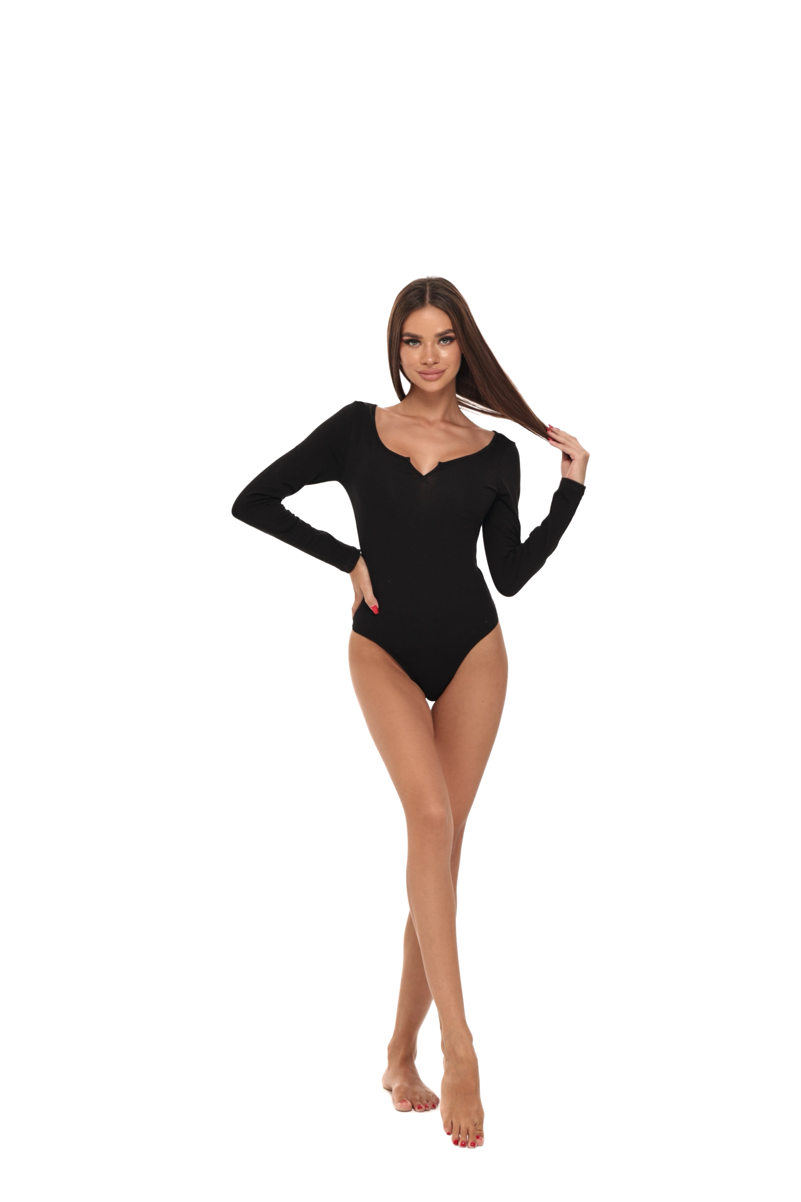 Боді Pink Bodysuit Long Sleeves Lightweight чорне