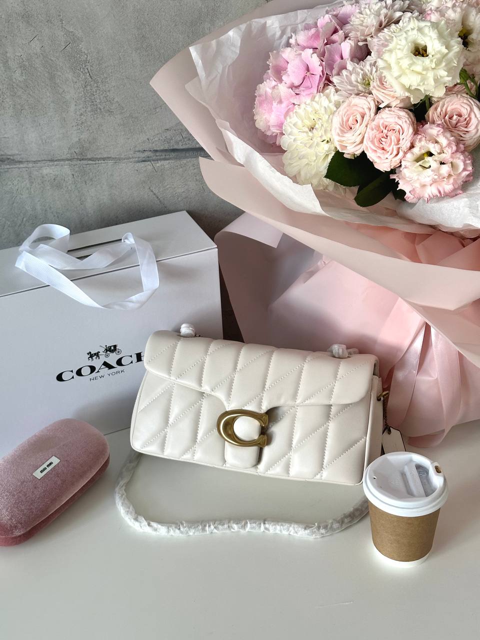Coach Tabby Shoulder Bag 20 With Quilting Milk/Gold