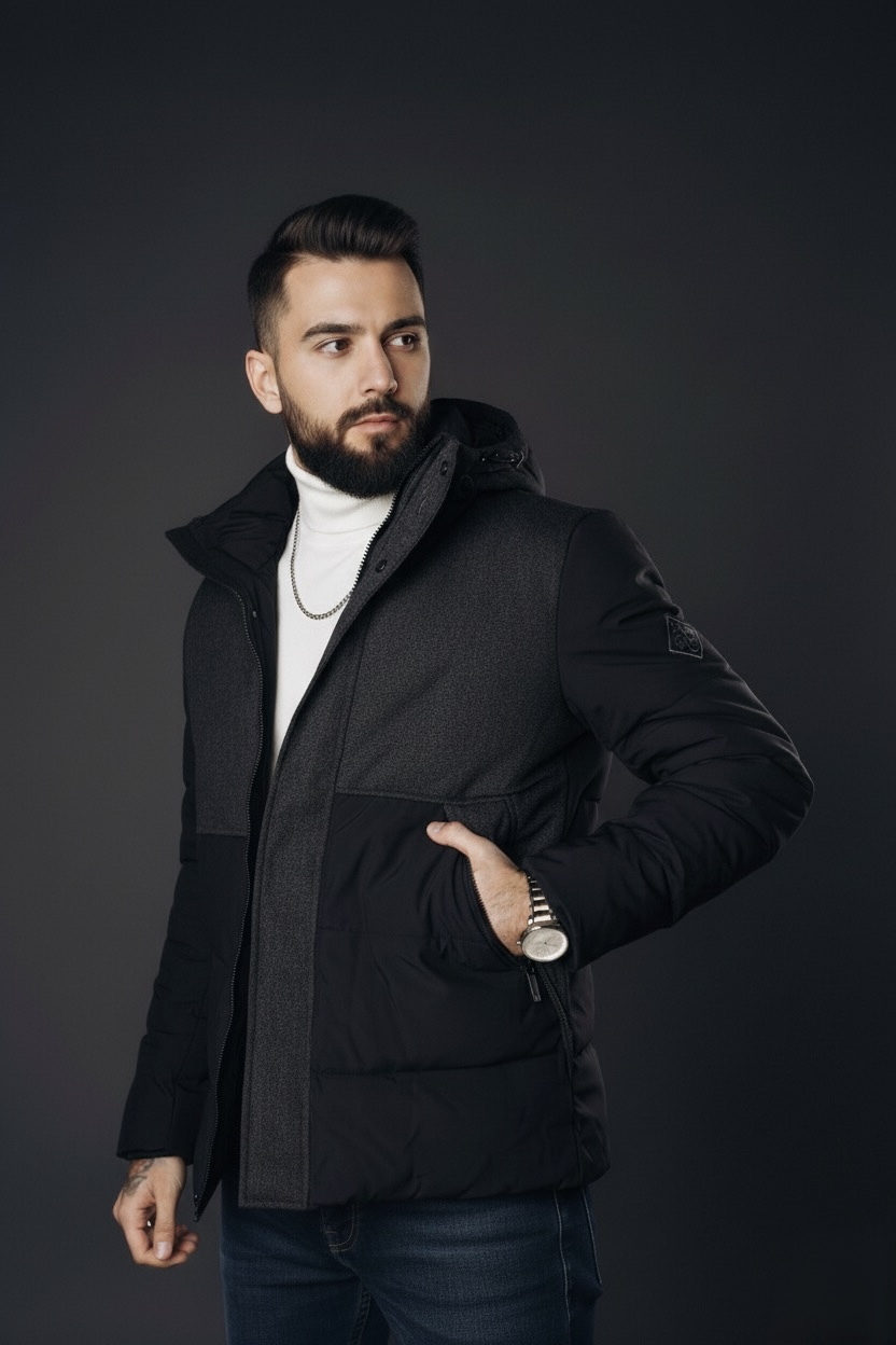 Зимова чоловіча комбінована куртка з географічною картою на підкладці black