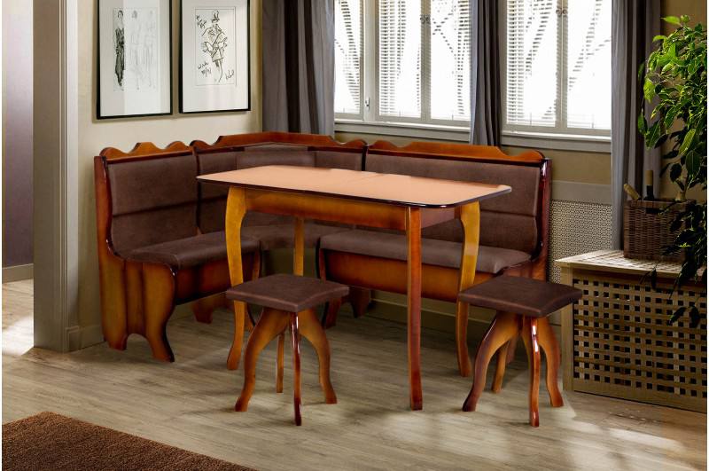 Кухонний комлект ДАЛЛАС колір коричневий (куток, стіл + 2 табуретки)