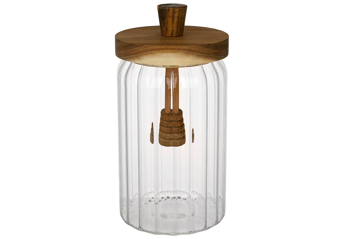Банка для меду скляна з дерев'яною кришкою та ложкою з акації 750мл