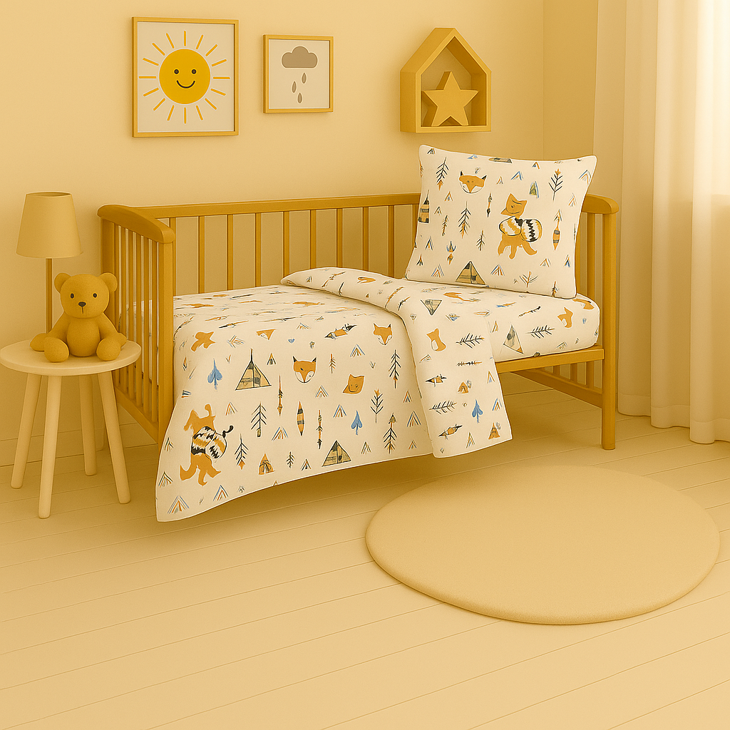 Дитяча постільна білизна з фланелі з малюнком "Лисенята-індіанці на білому"