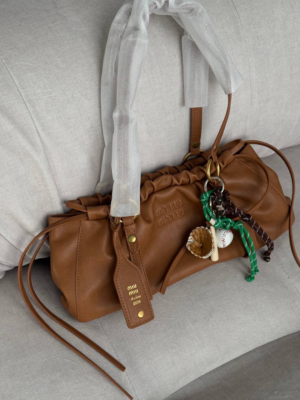 Miu miu Joi nappa leather bag oak