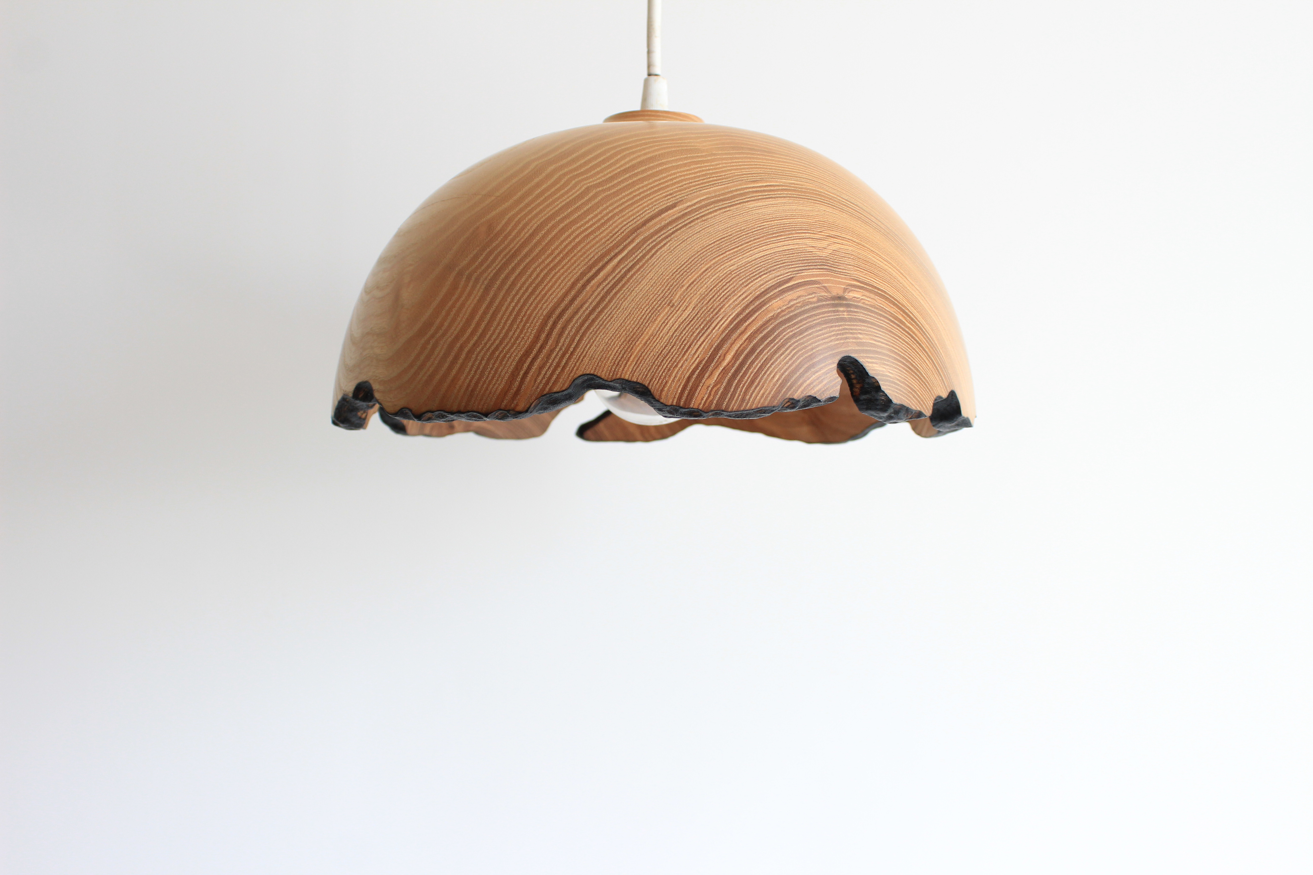 Dining room lamp with natural burned live edge