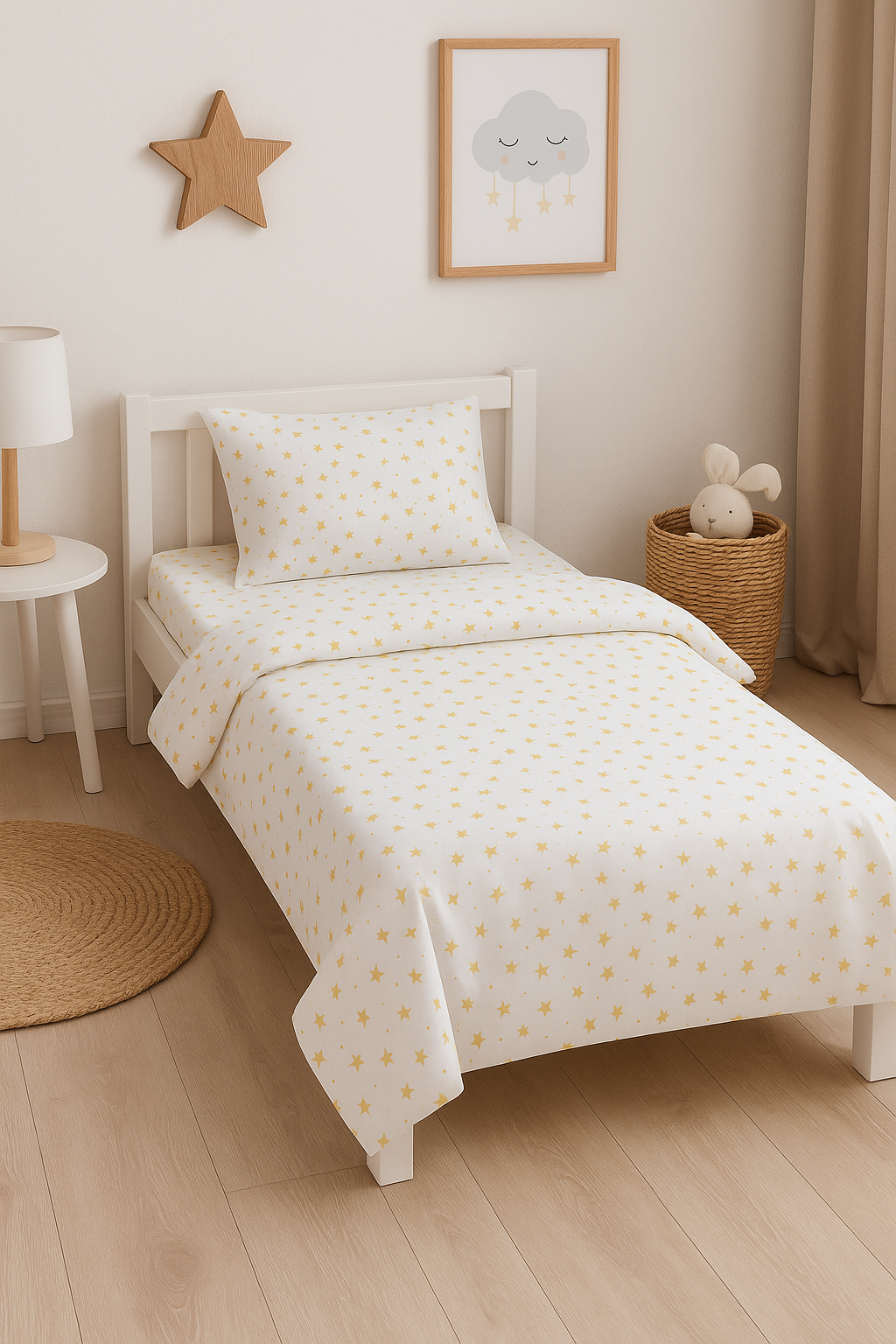 Дитяча постільна білизна ранфорс прінт  "Жовті зірки на білому"
